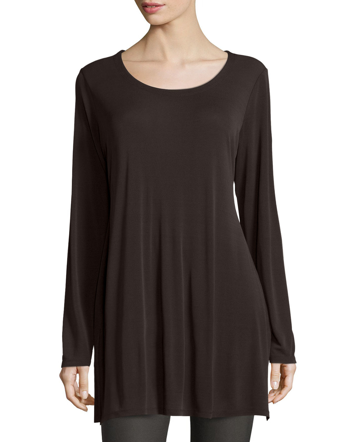 Eileen fisher Silk Jersey Long-sleeve Tunic in Brown (CHOCOLATE) - Save ...
