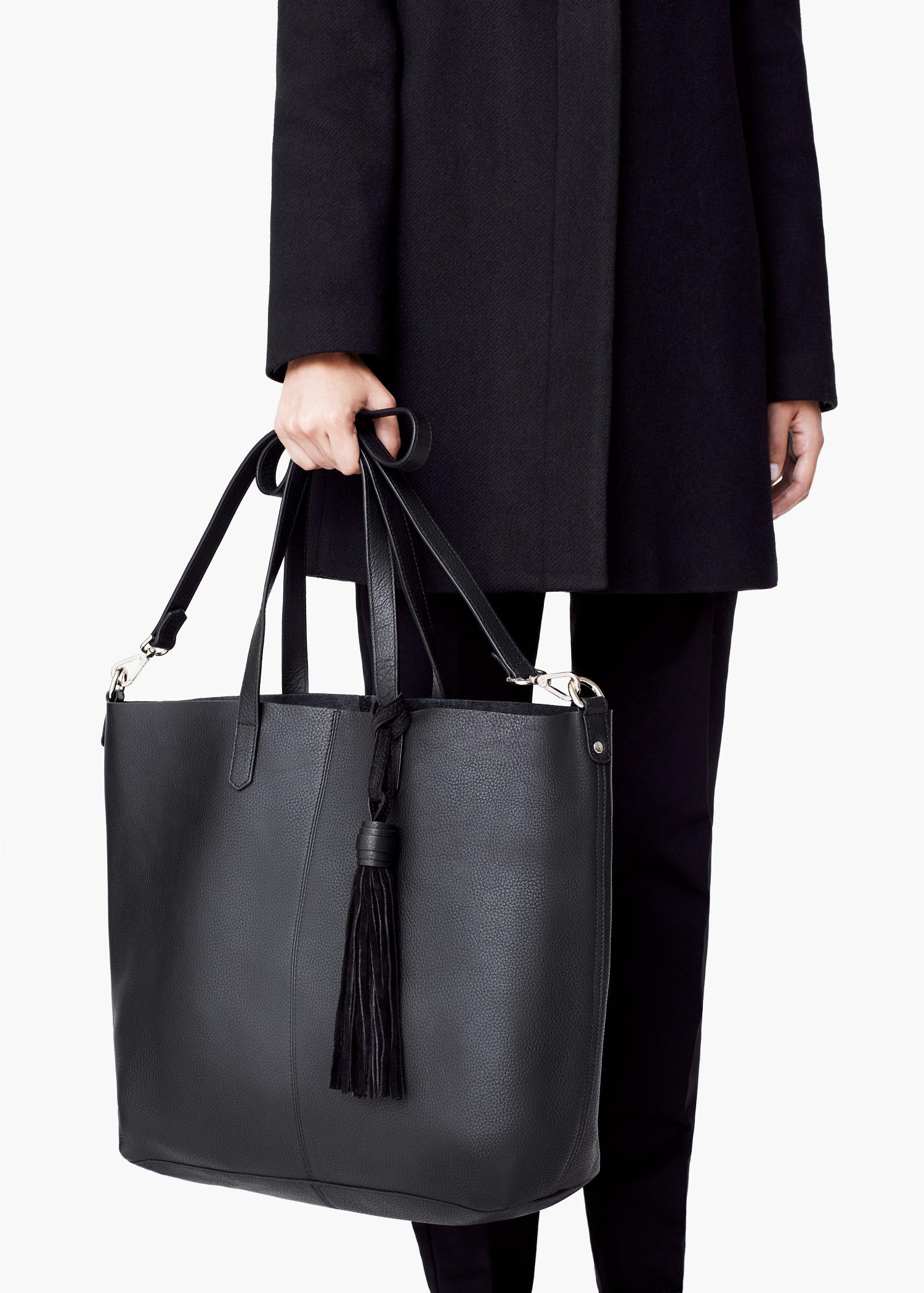 Mango Faux-leather Shopper Bag in Black - Lyst