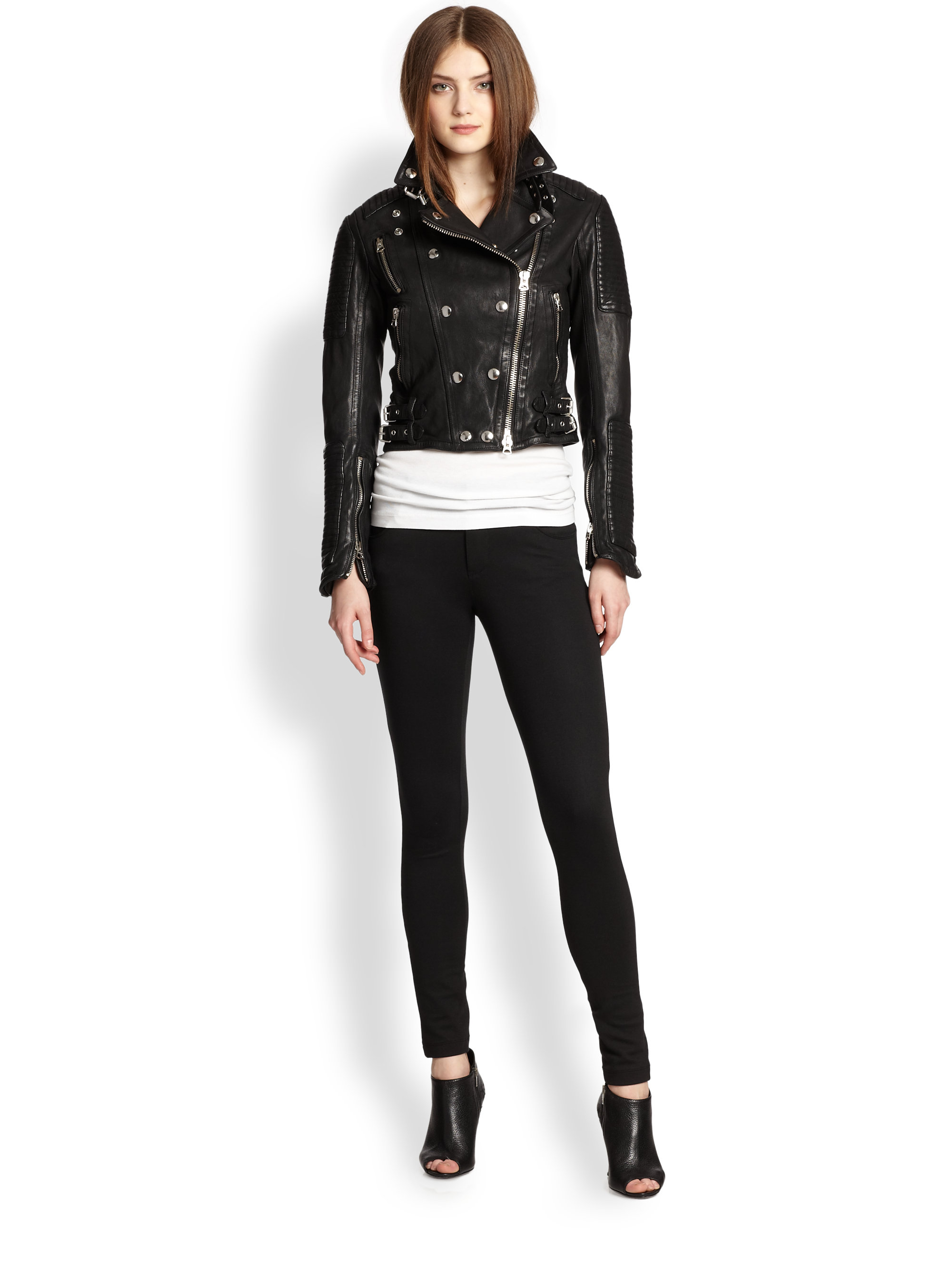 Burberry Brit Loseley Cropped Leather Jacket in Black | Lyst