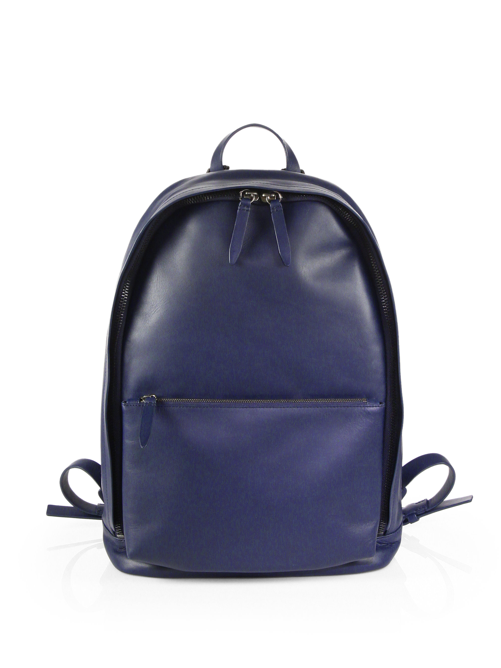 navy blue leather backpack