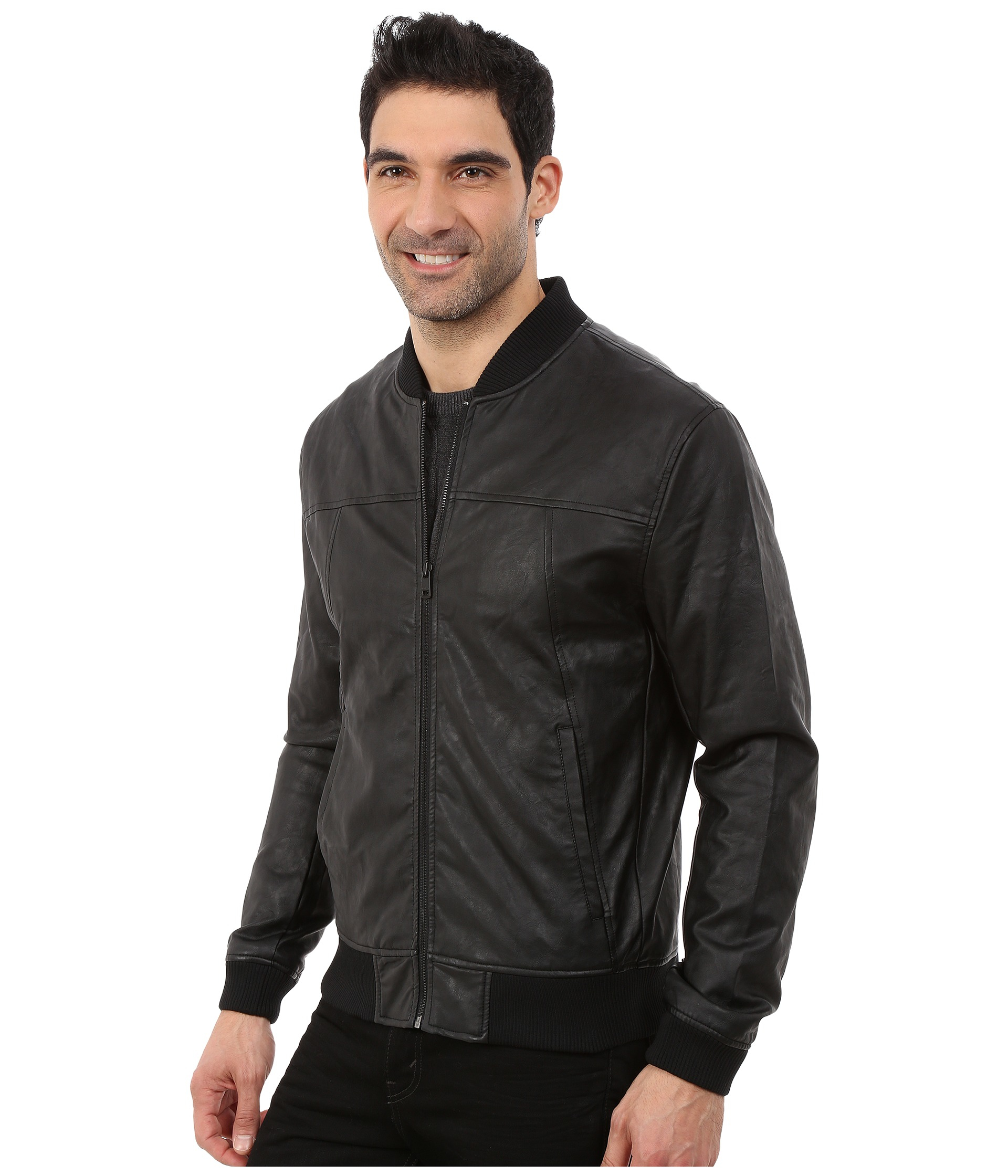 DKNY Faux Leather Bomber Jacket in Black for Men | Lyst