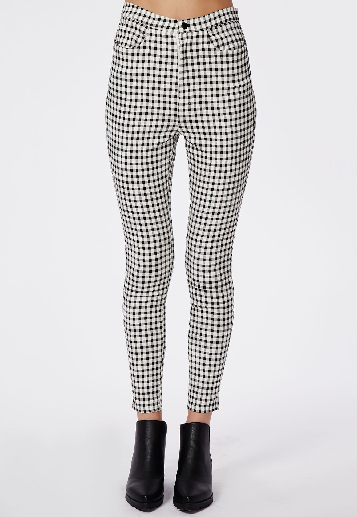 Missguided Gingham High Waisted Skinny 