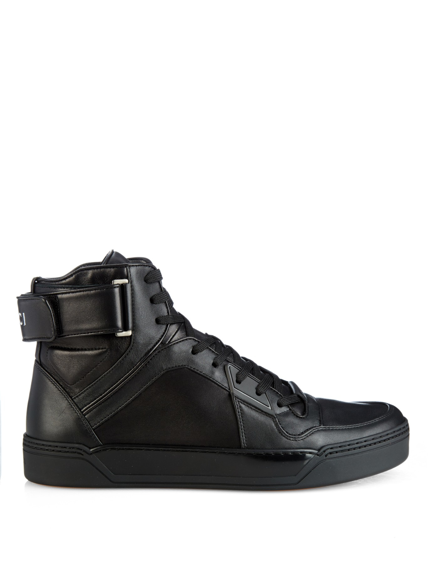 Gucci High-Top Leather Sneakers in Black for Men | Lyst