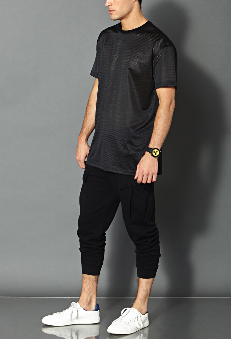 Crew Neck Mesh Jersey in Black for Men 