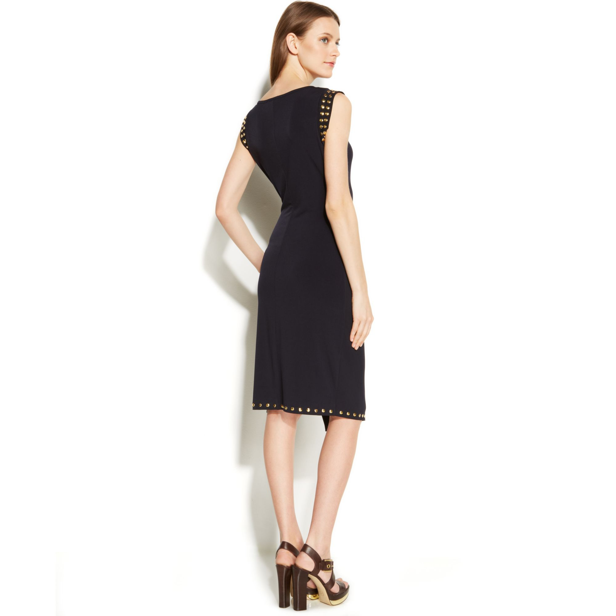 michael michael kors stud trim side slit dress