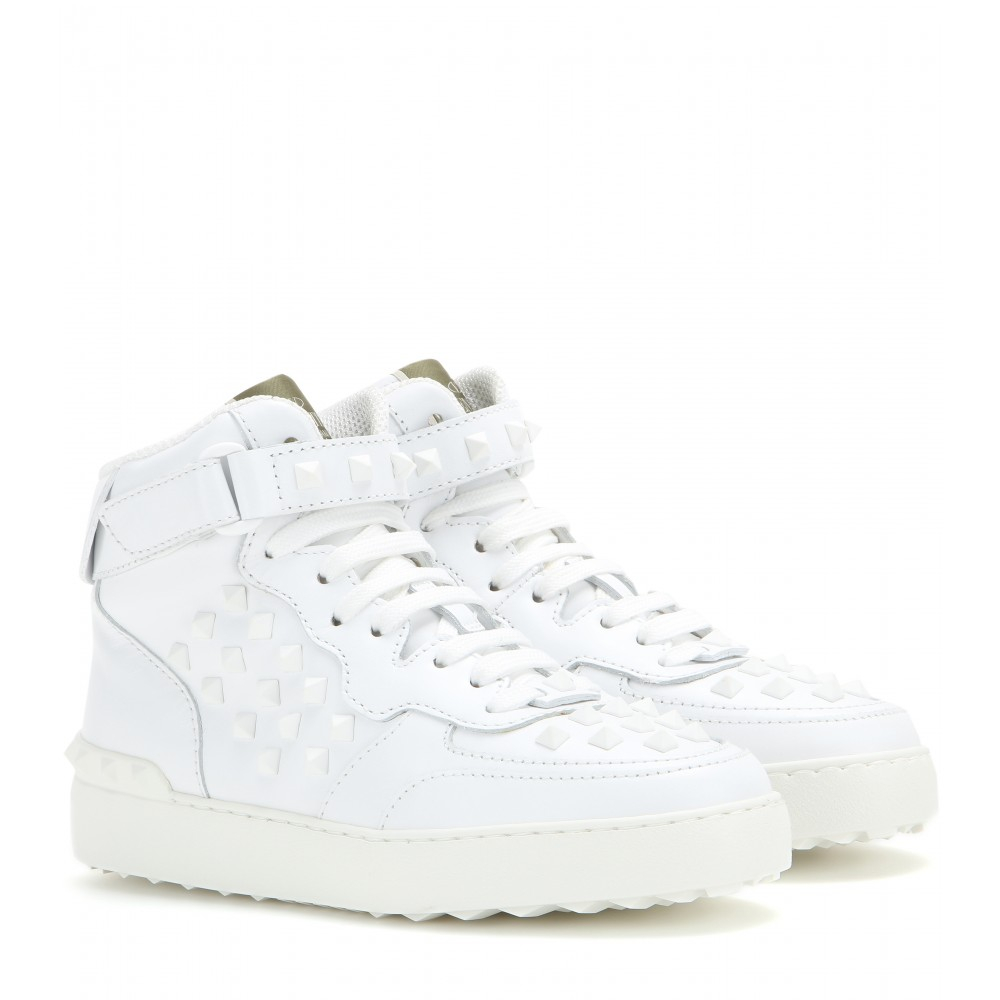 Valentino Rock-be Leather High-top Sneakers in White | Lyst