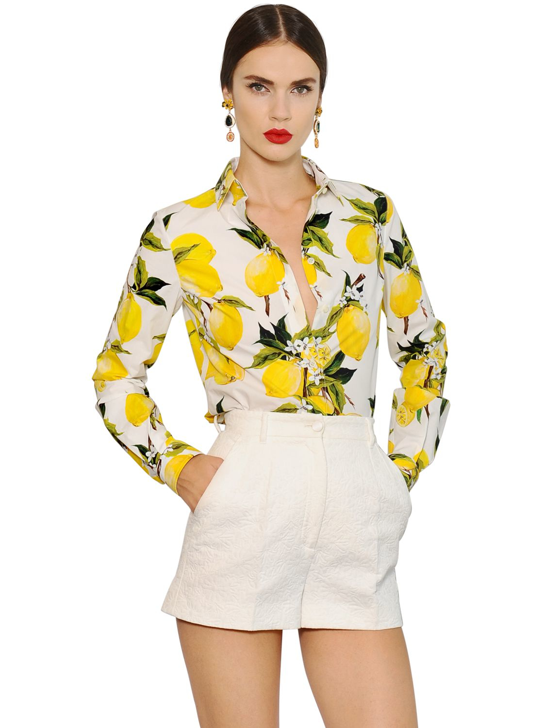 Lyst - Dolce & Gabbana Lemon Printed Cotton Poplin Shirt in Yellow