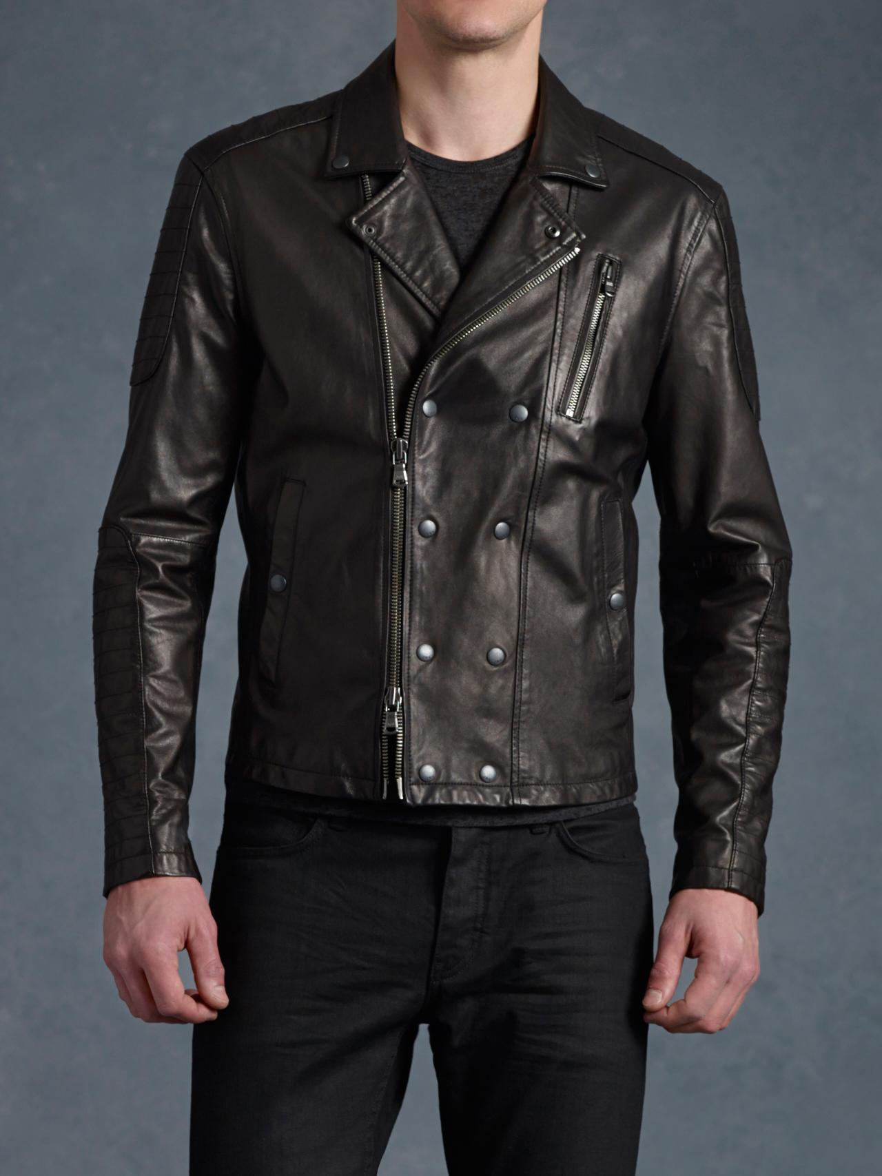 John Varvatos Trapunto Stitched Biker Jacket in Black for Men - Lyst