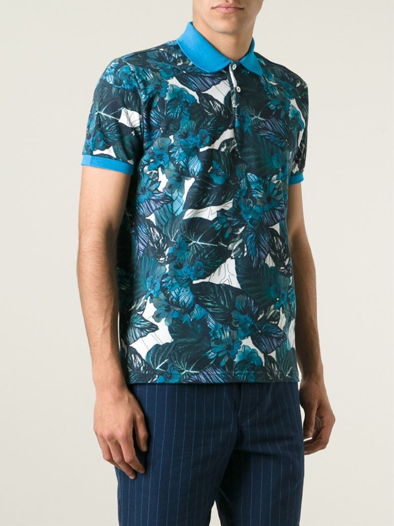 Lyst - Etro Floral-Print Polo Shirt in Blue for Men