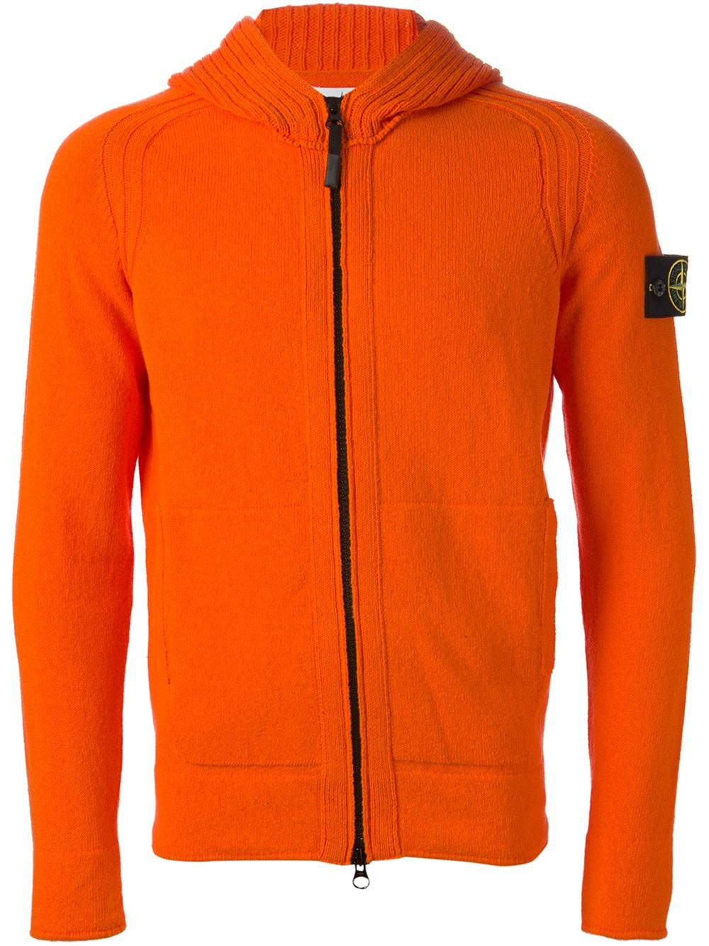 orange stone island zip hoodie