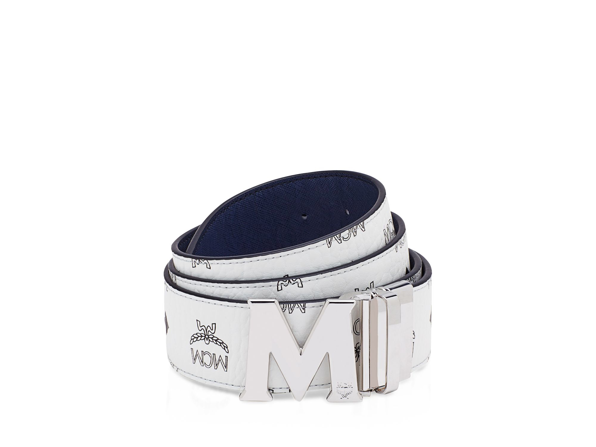 MCM Leather Visetos M-buckle Reversible Signature Belt in White for Men - Lyst