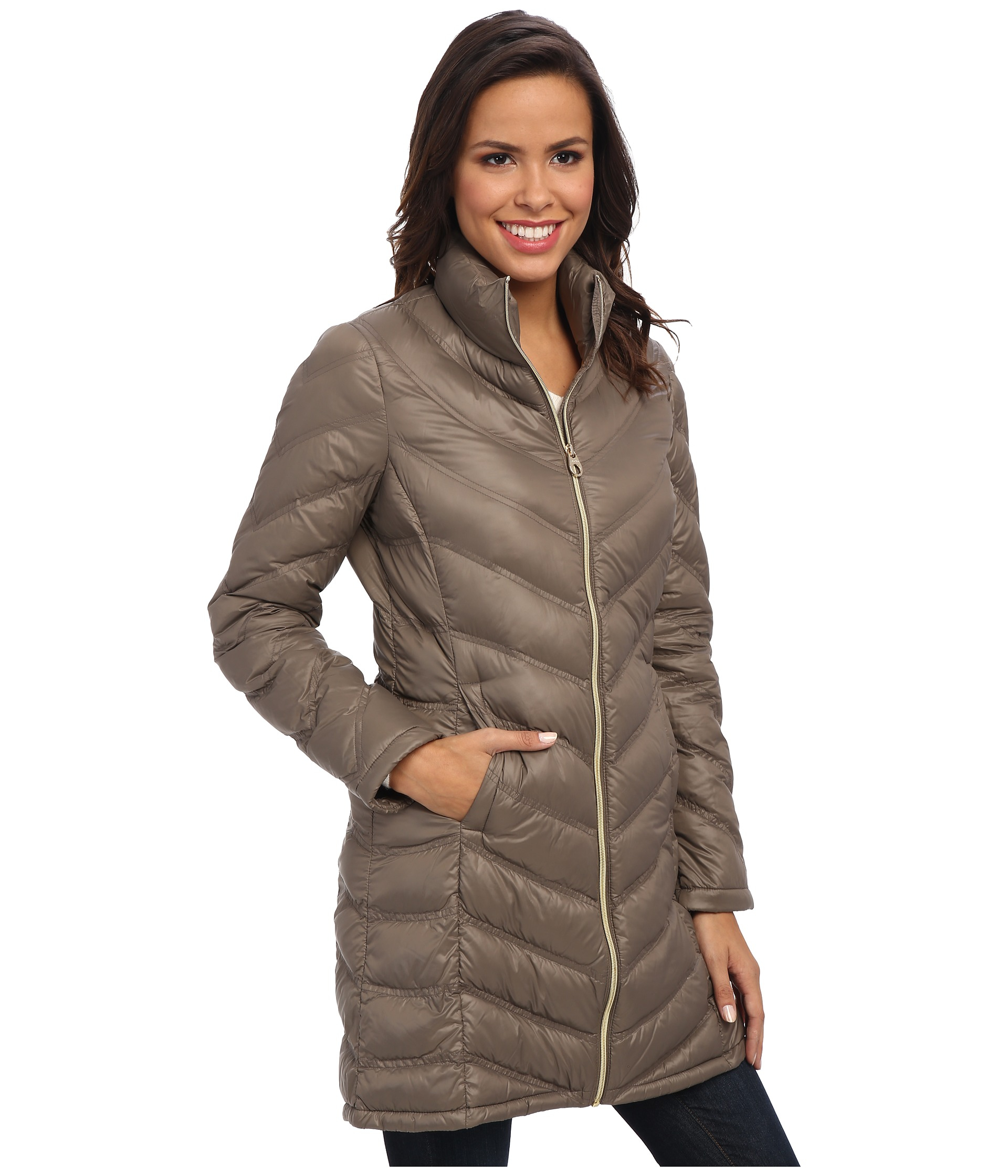 calvin klein long packable down jacket