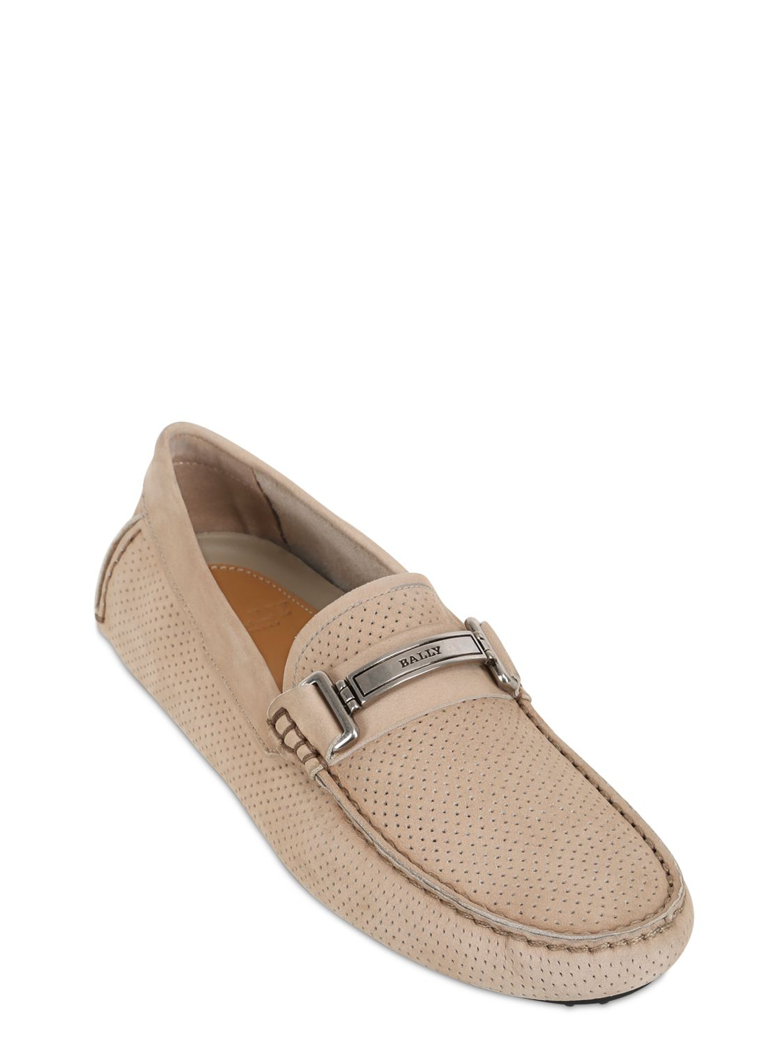 Bally Droteo Perforated Suede Driving Shoes in Beige for Men (DOVE ...