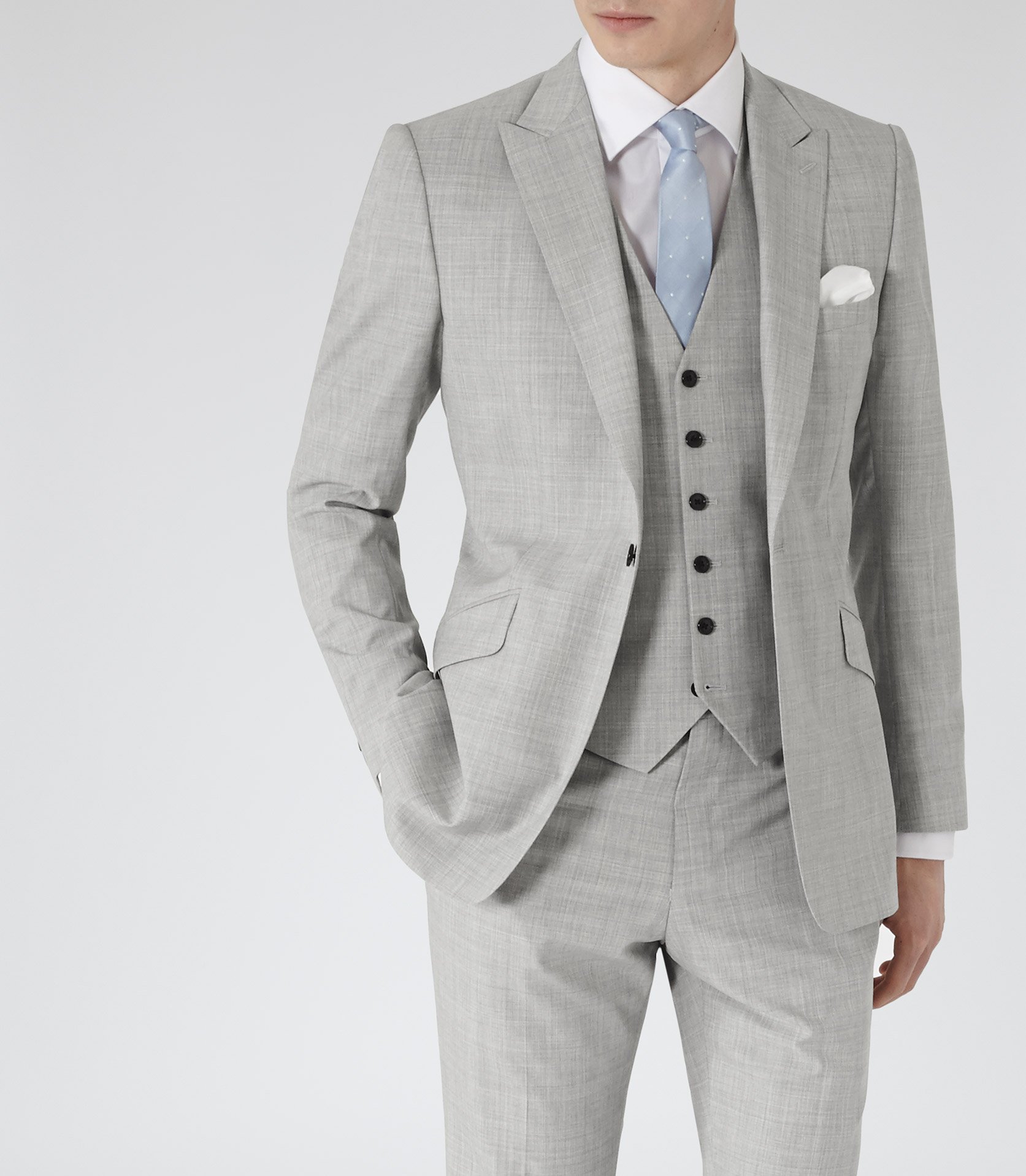 Lyst Reiss Garda Peak Lapel Three Piece Suit In Gray For Men