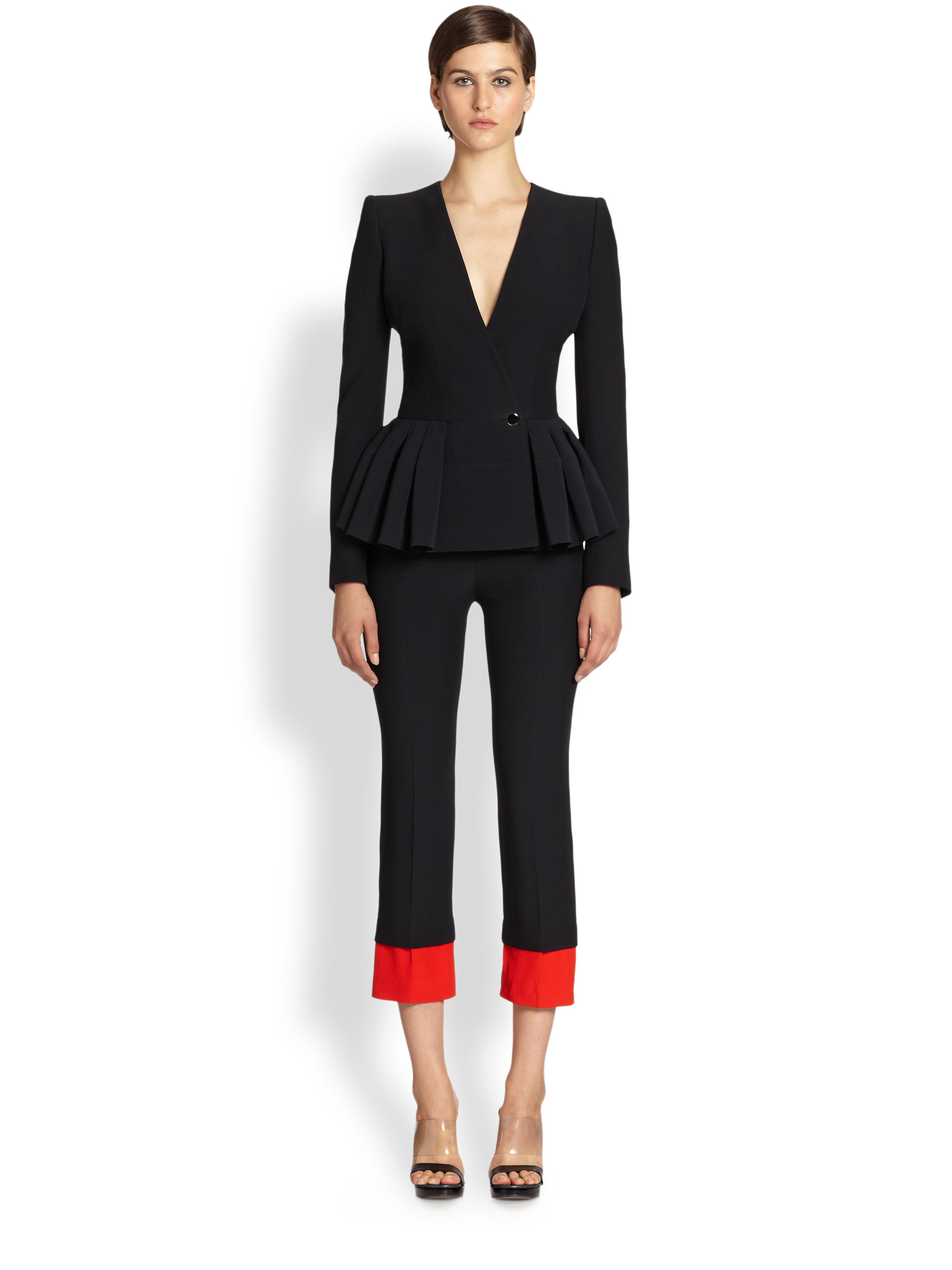 Lyst Alexander Mcqueen Crepe Ruffle Peplum Jacket in Black