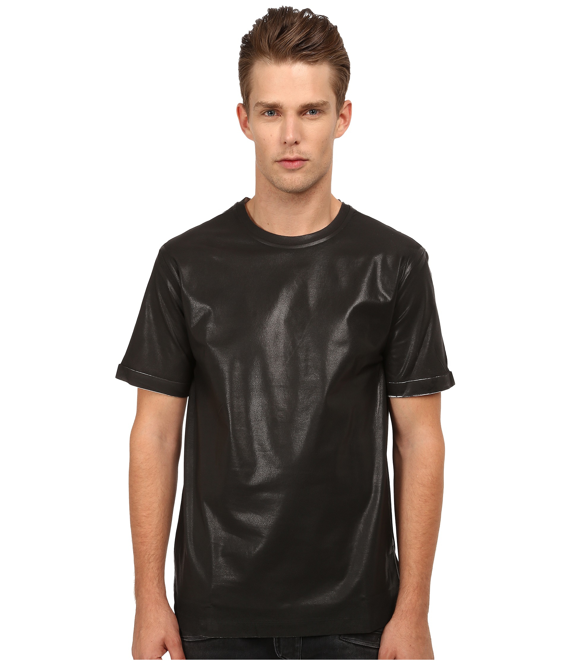 Balmain Leather Style T-shirt in Black ...