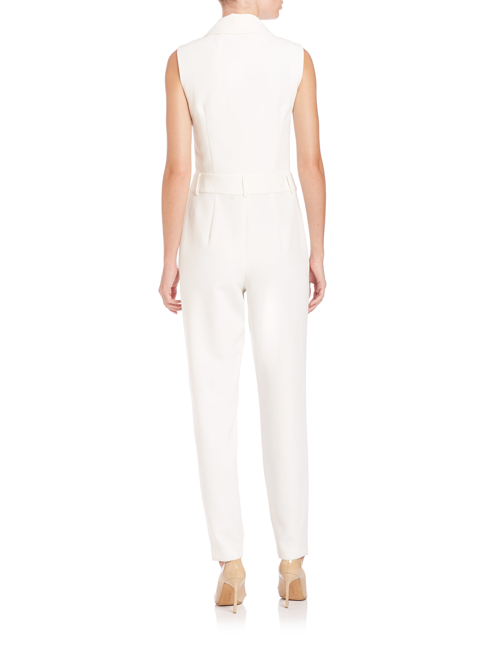 MILLY Tuxedo Jumpsuit in White - Lyst