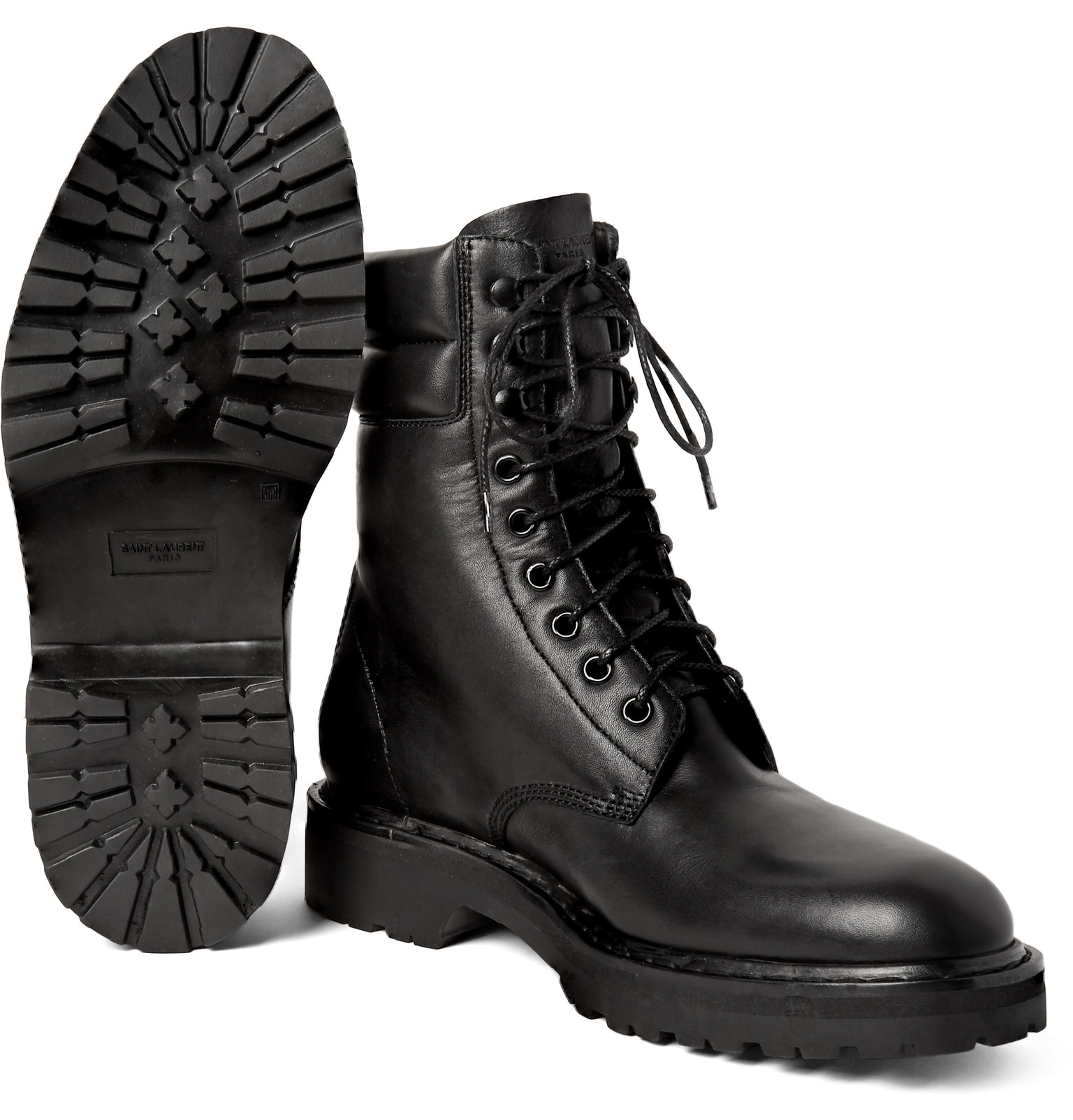 Saint Laurent Leather Combat Boots in Black for Men - Lyst