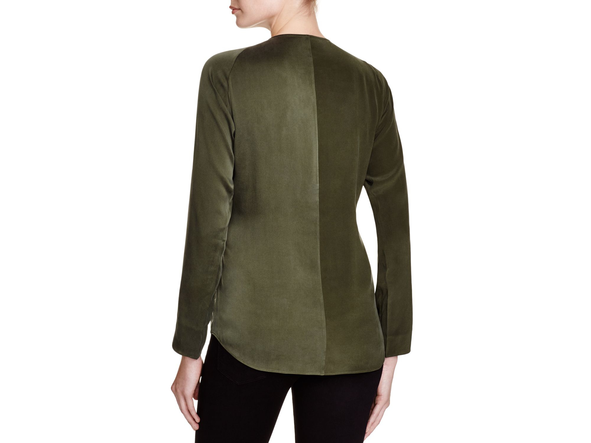 green charmeuse blouse