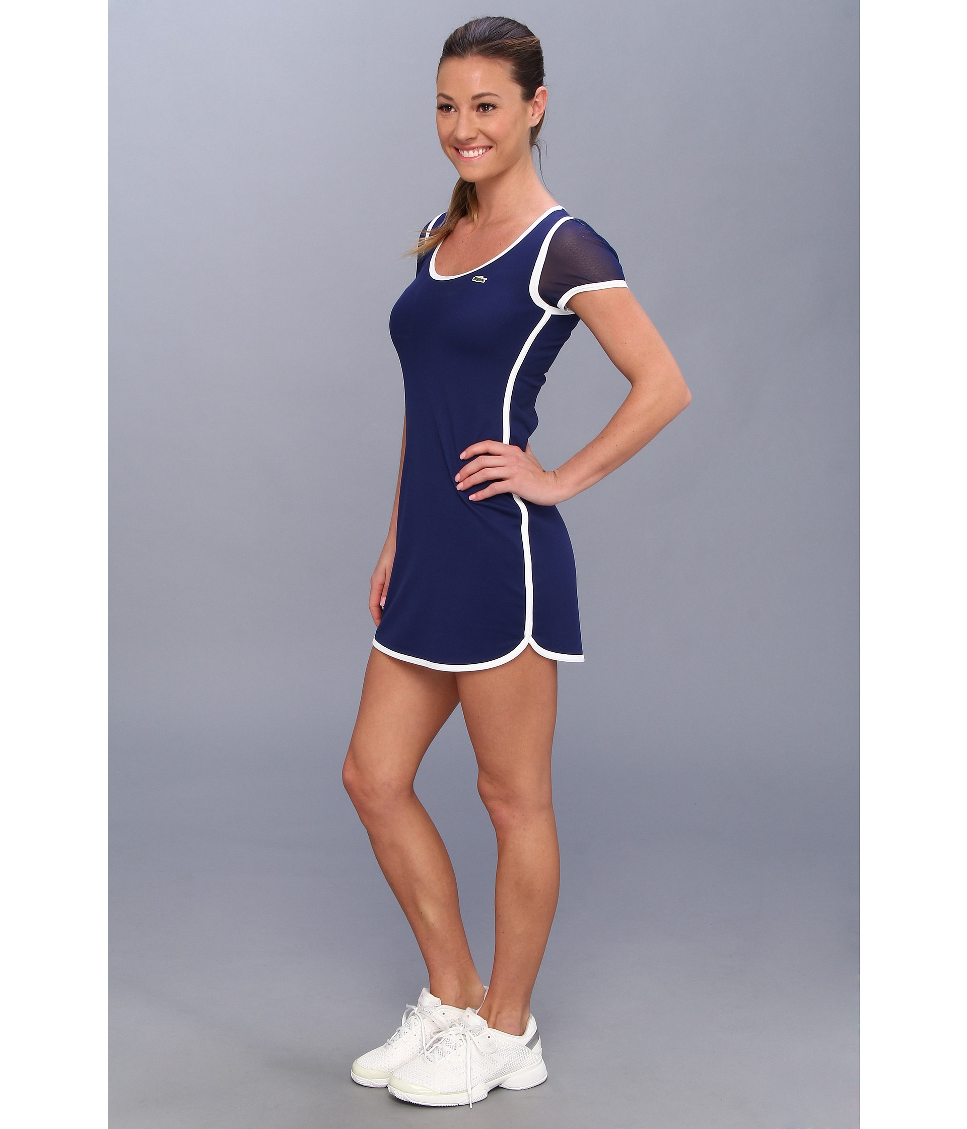 Lacoste Mesh Short Sleeve Tennis Dress in Blue | Lyst