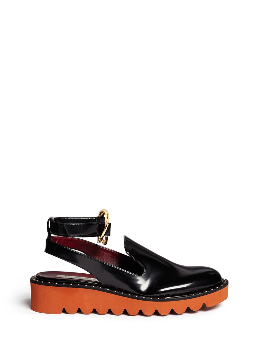 Stella McCartney Stud Midsole Ankle Strap Platform Loafers in Black | Lyst