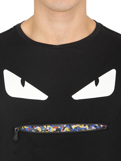 Fendi Monster Zip Cotton Long Sleeve T-shirt in Black for Men | Lyst