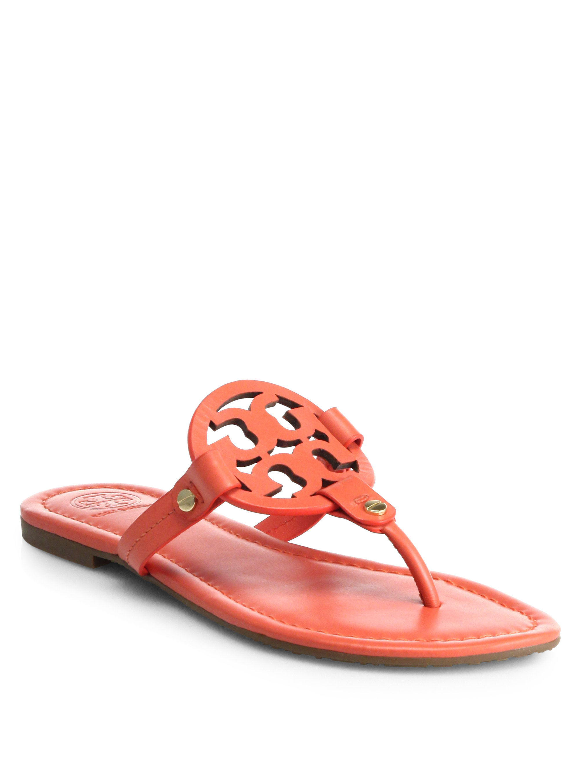 Lyst - Tory Burch Miller Leather Logo Thong Sandals in Orange