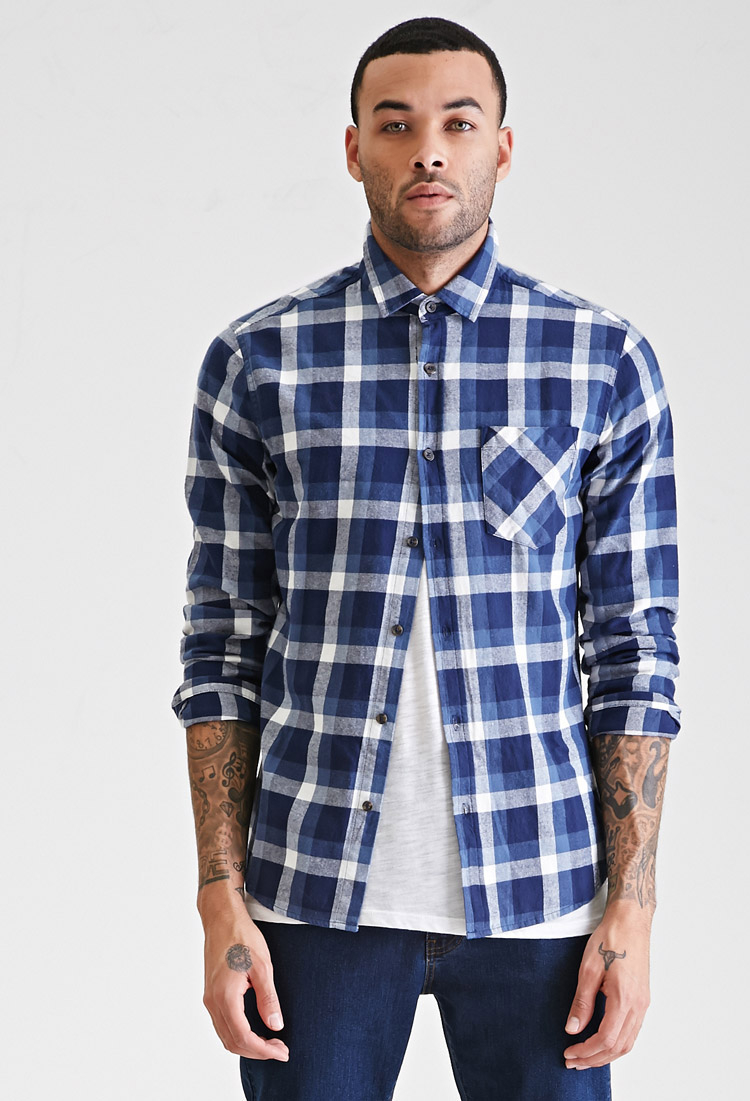 Lyst Forever 21 Slim Fit Plaid Shirt in Blue for Men