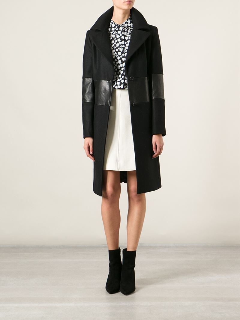 dkny leather panel coat