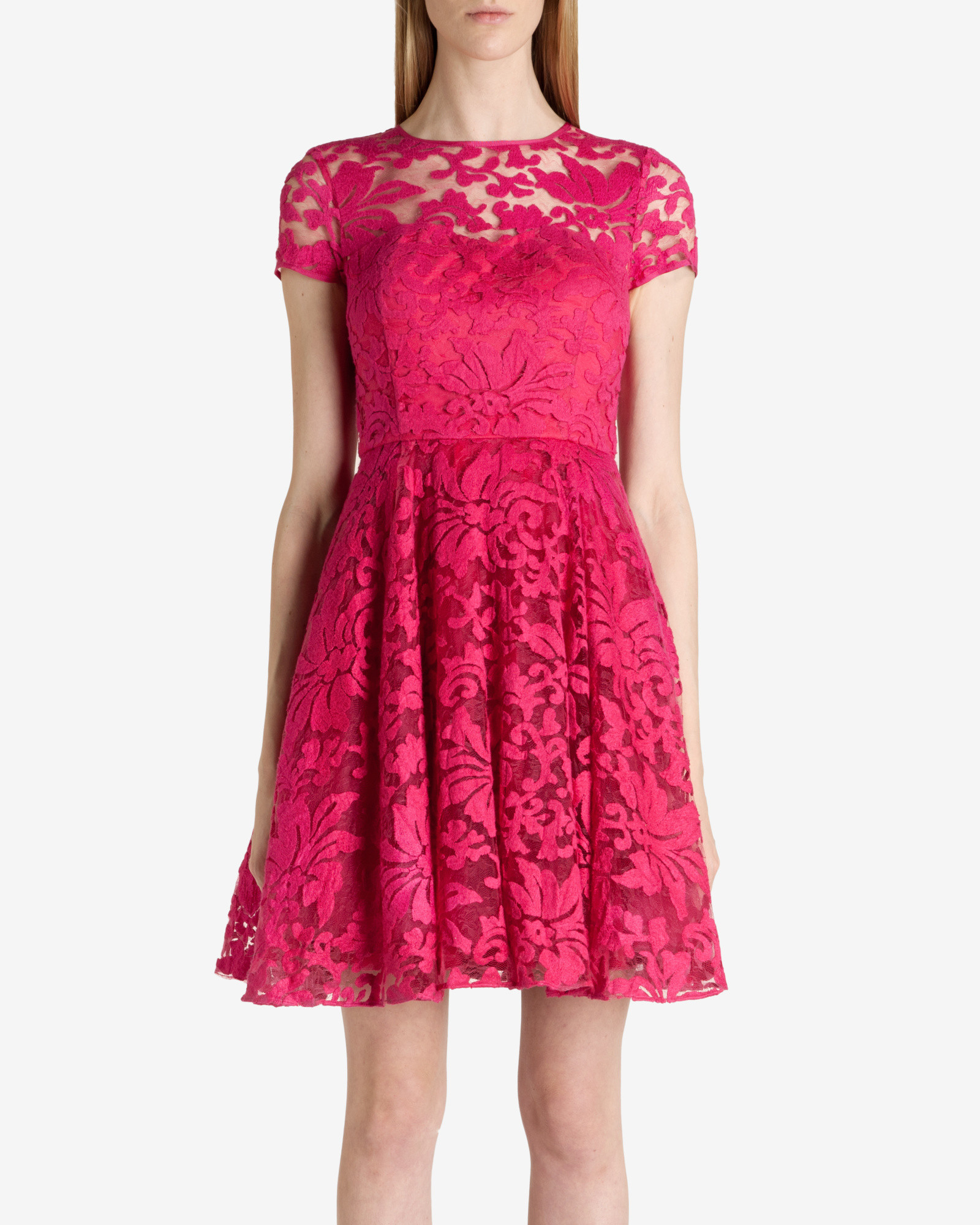 Ted Baker Jeyla Sheer Panel Lace Dress in Red (Pink) Lyst