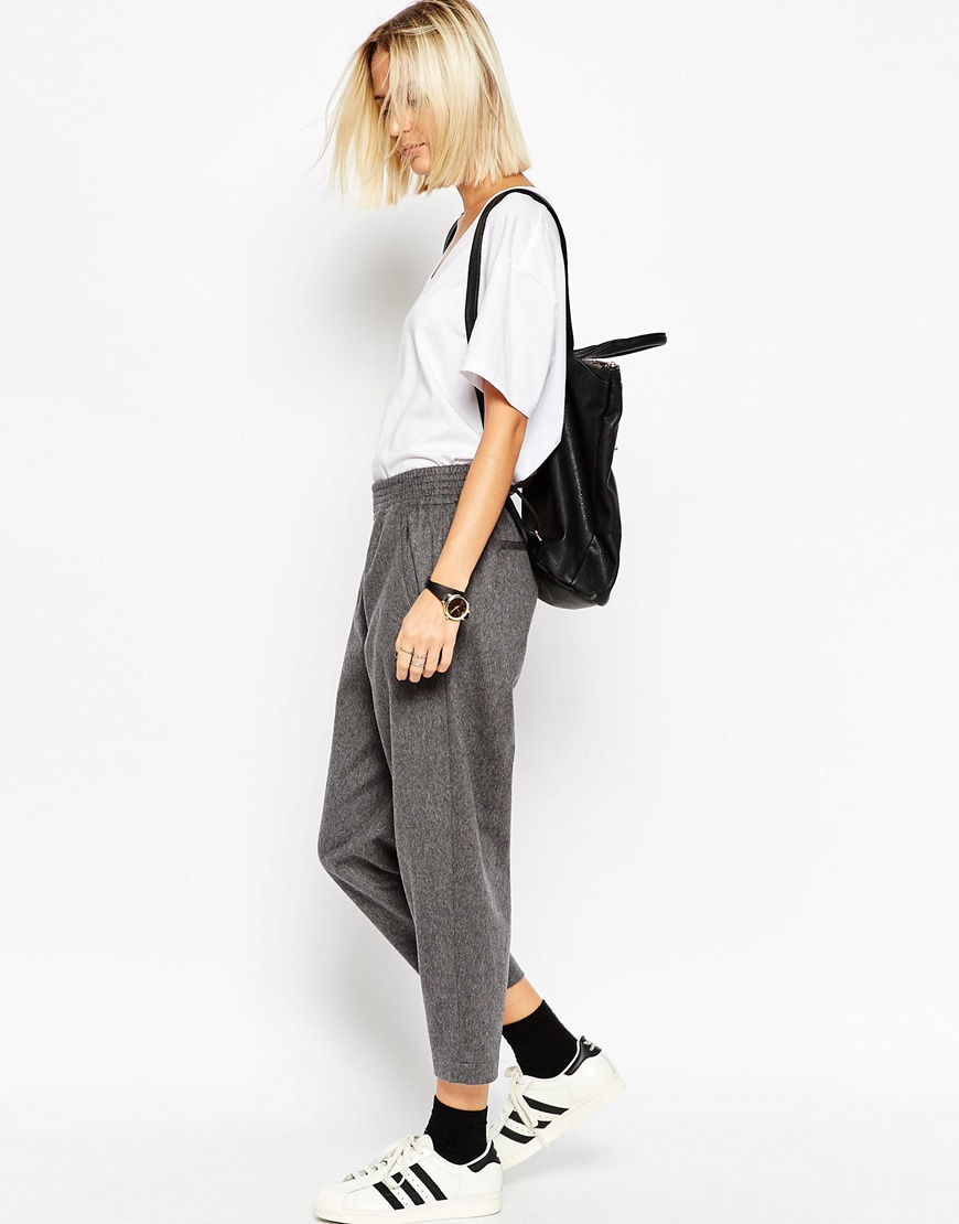 womens grey tapered trousers