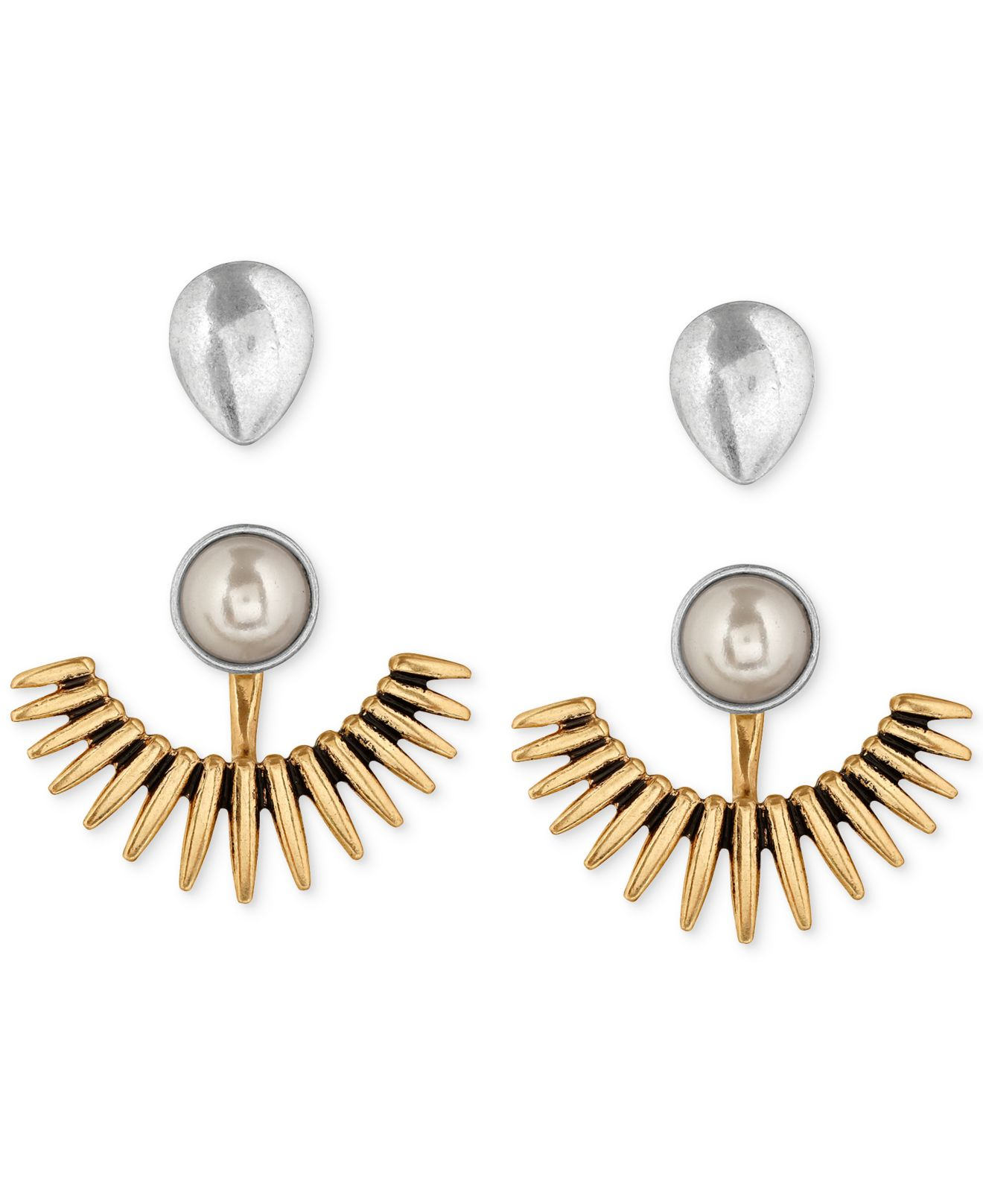 Lyst Lucky Brand Two Tone Imitation Pearl Stud Earrings And Gallery