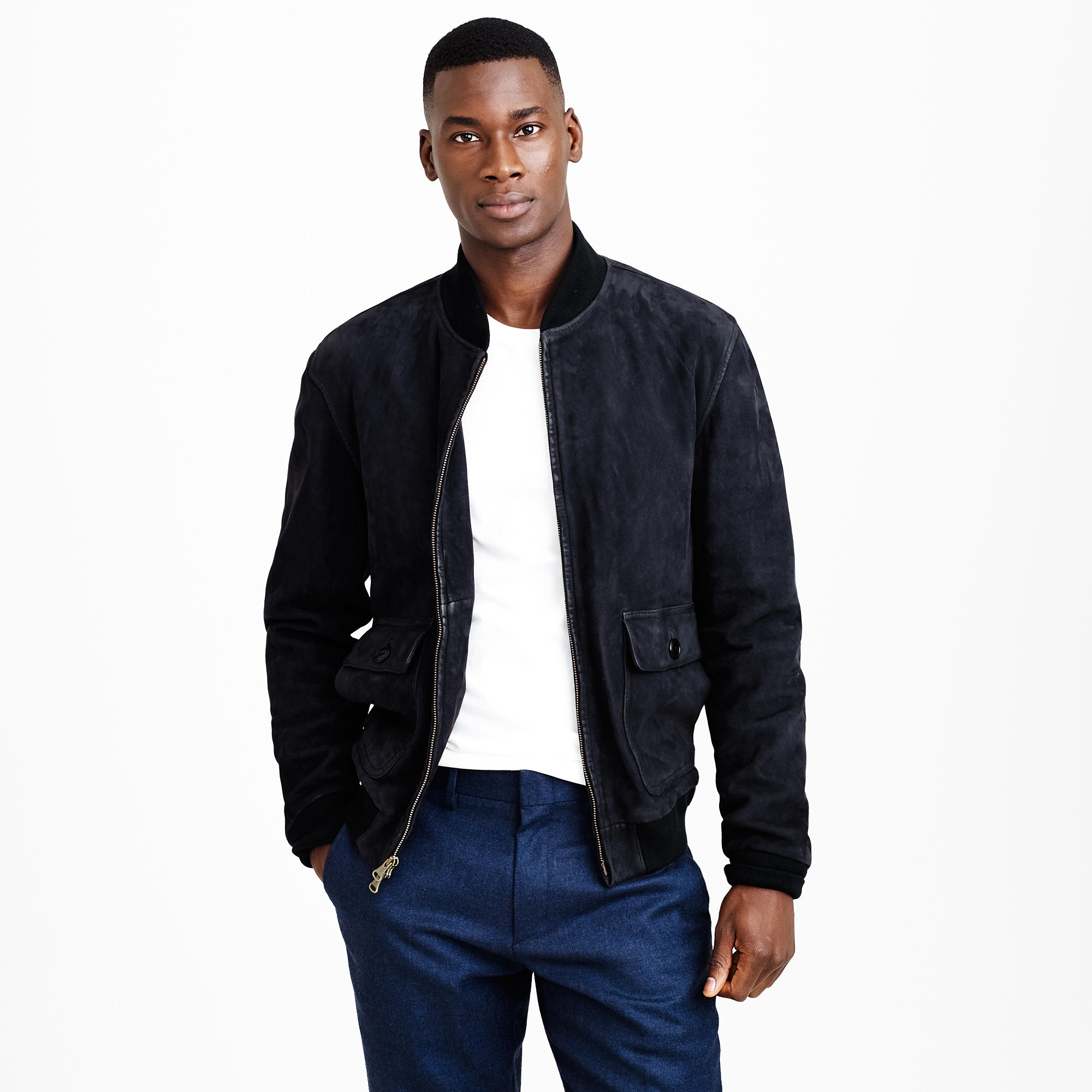 J.Crew Suede Bomber Jacket In Navy in Blue for Men | Lyst