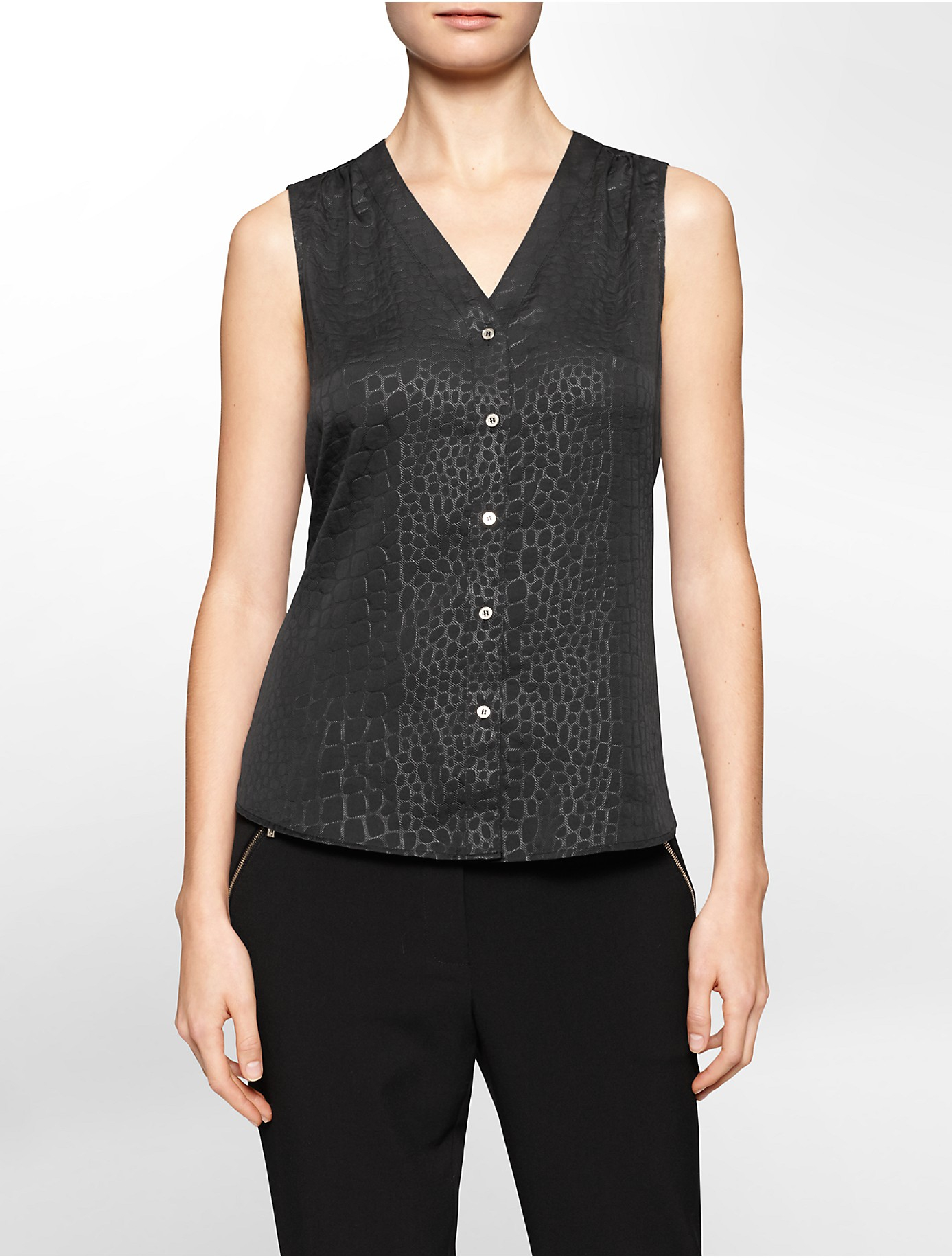 Lyst - Calvin Klein Snake Textured Pattern Sleeveless Top in Black