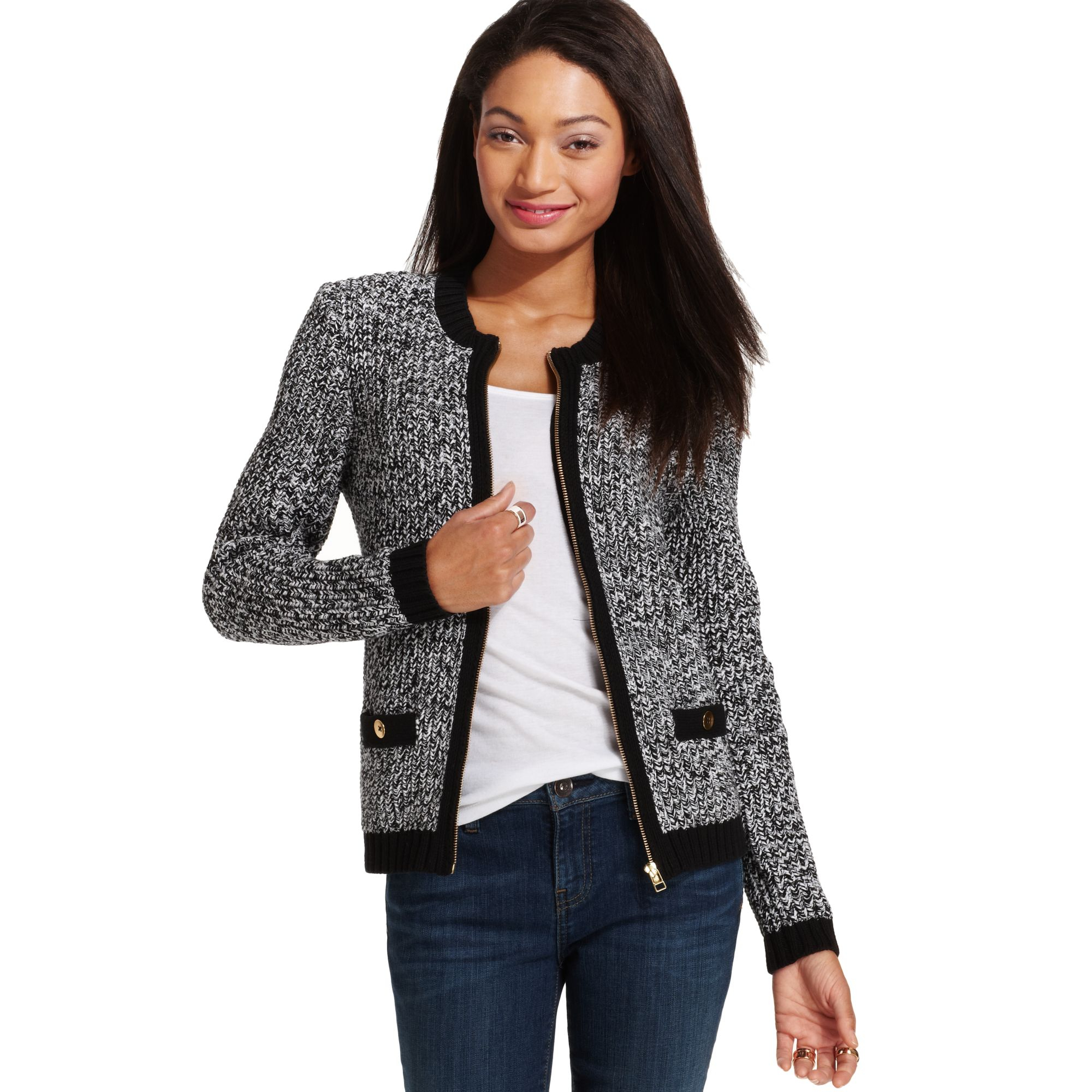 black zip up cardigan women's