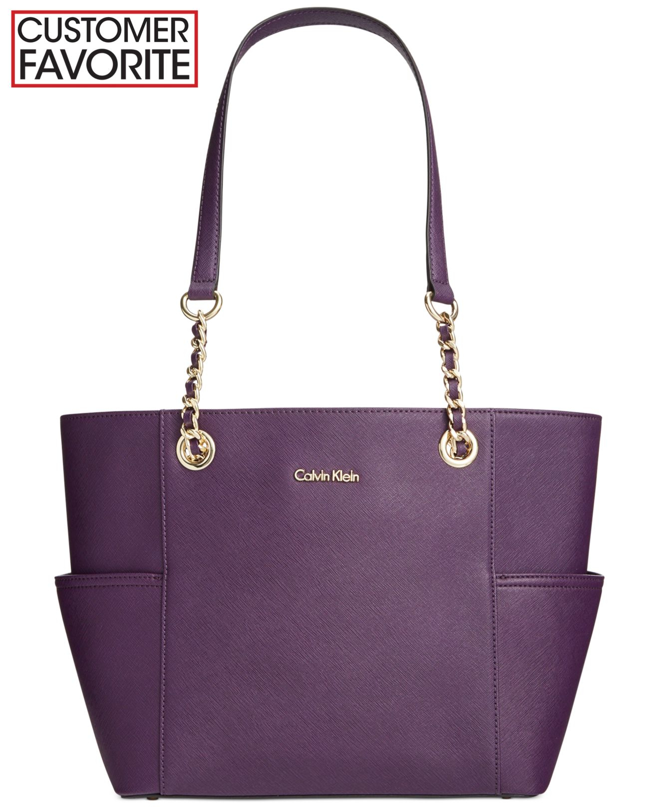 Calvin Klein Saffiano Leather Tote in Dark Taupe (Purple) | Lyst