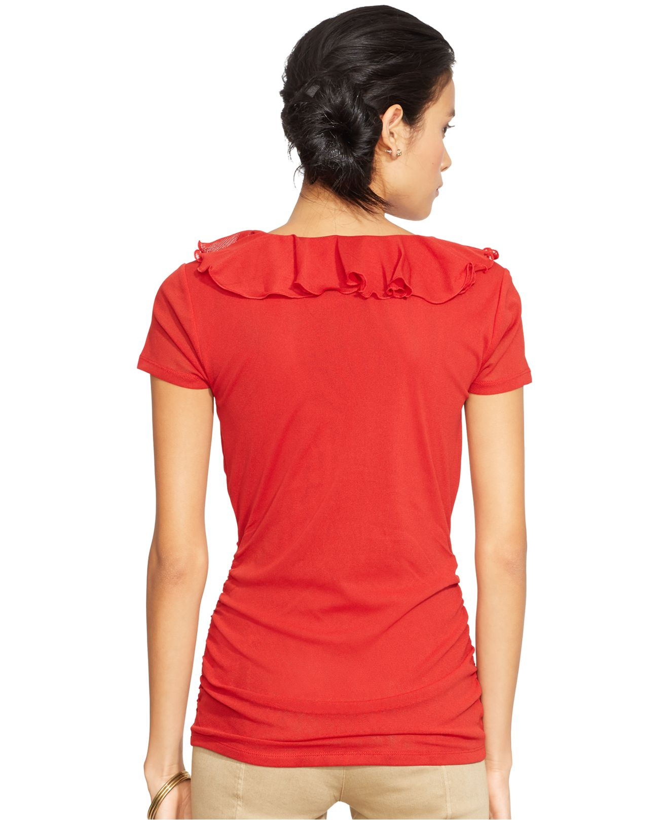 Lauren by ralph lauren Ruffled VNeck Top in Red (Morocco Red) Lyst