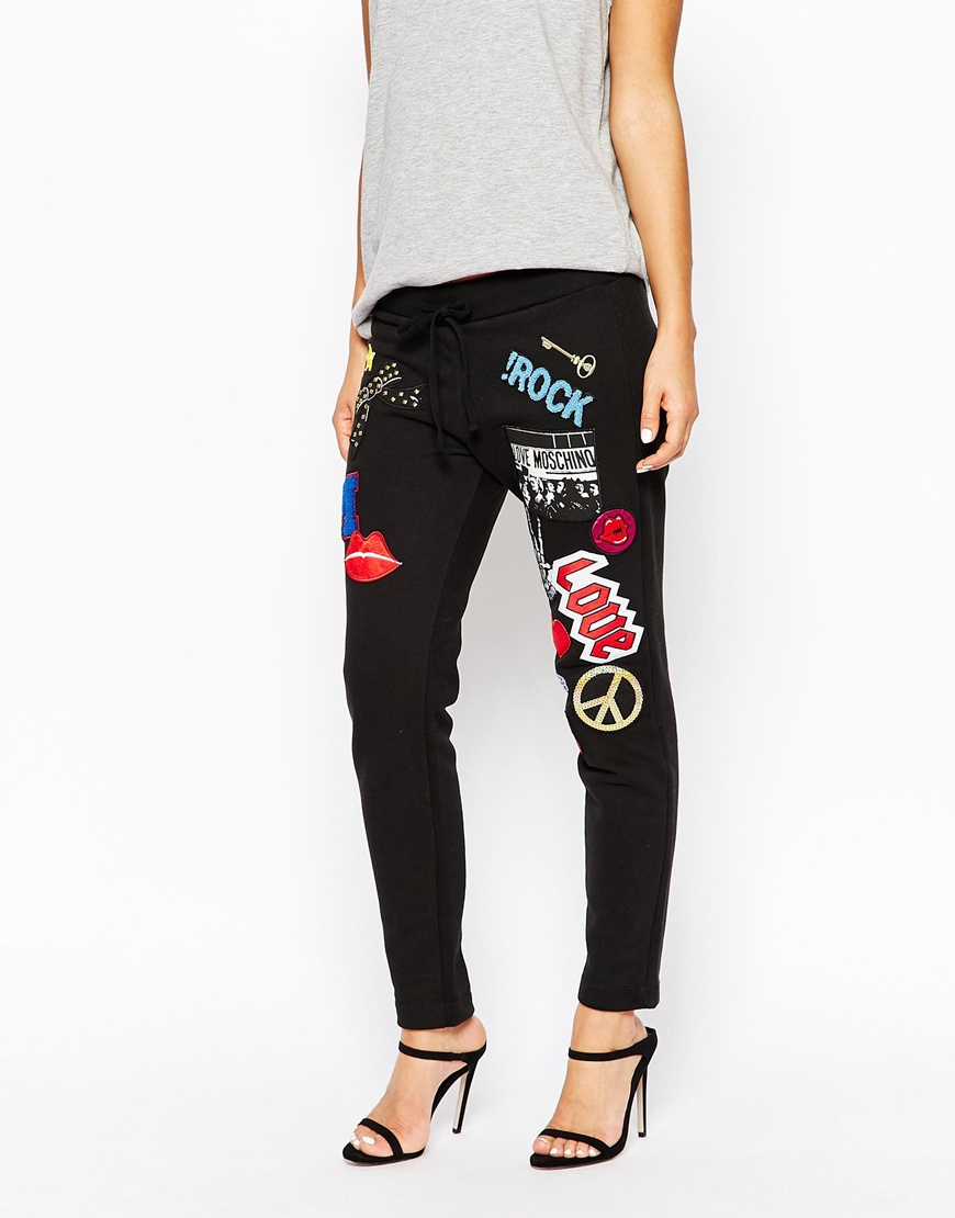 Love moschino Patch Sweatpants in Black | Lyst