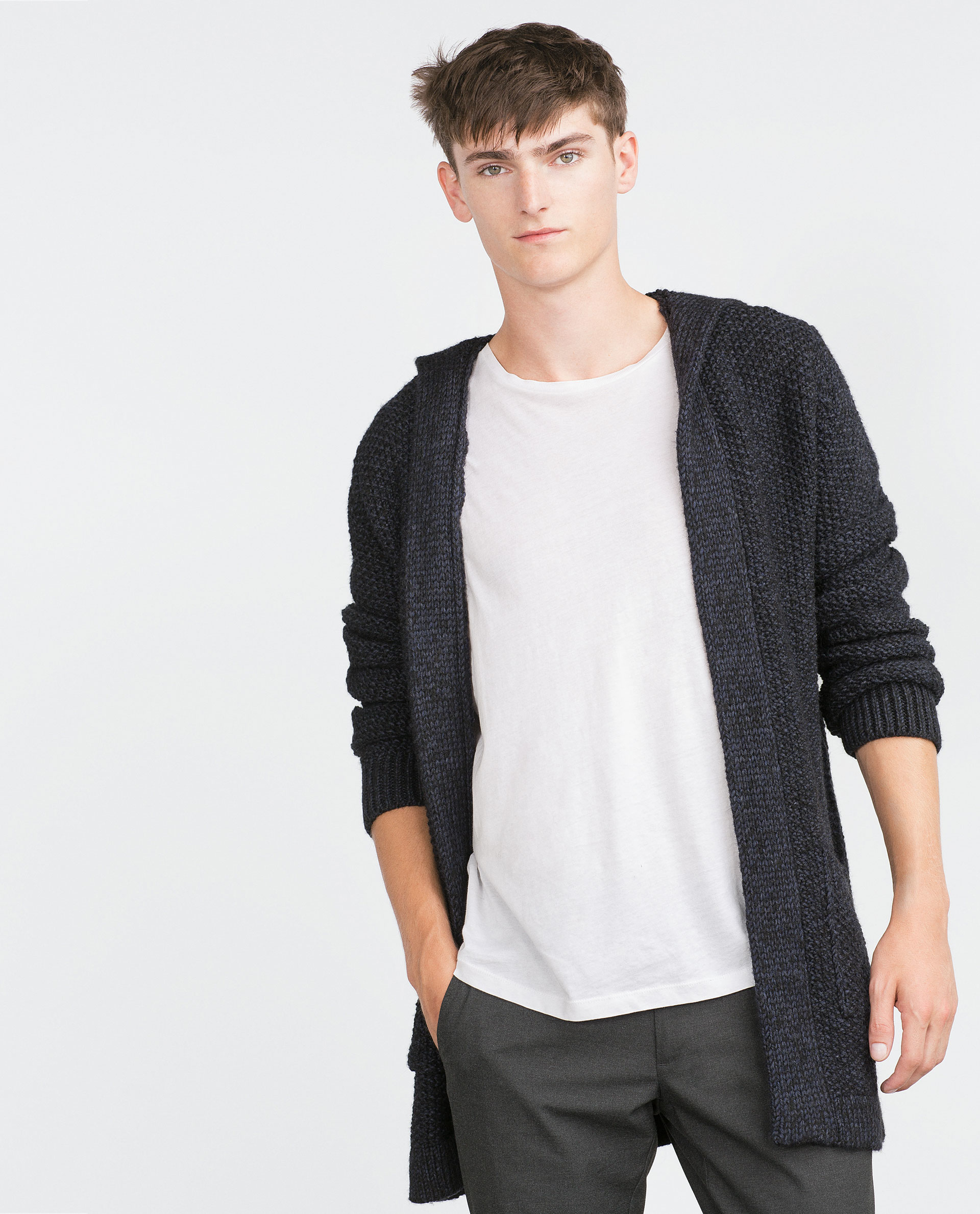 Zara Open Cardigan With Hood in Blue for Men (Navy blue) | Lyst