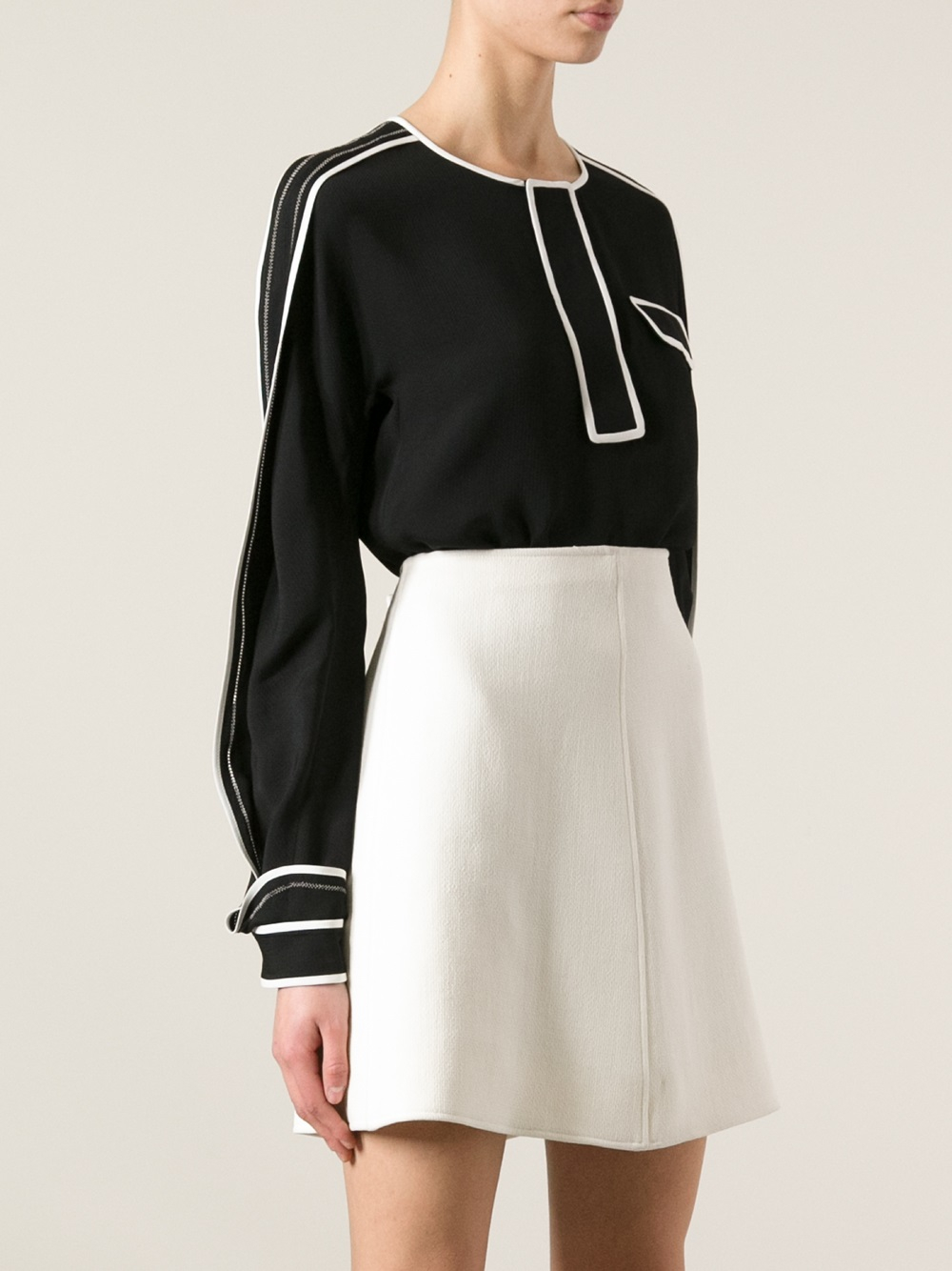 Chloé Contrast Trim Blouse in Black - Lyst