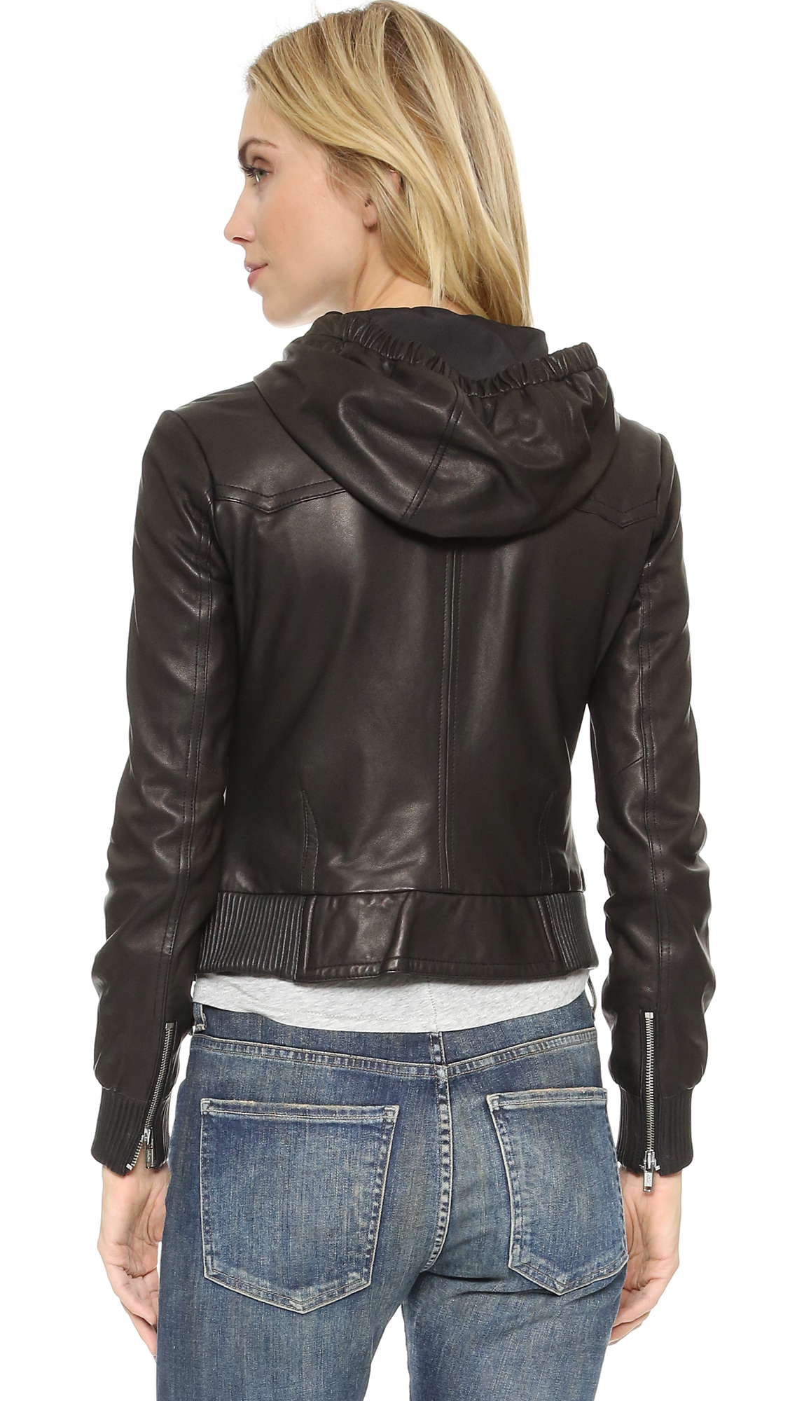 June Hooded Leather Jacket  in Black Lyst