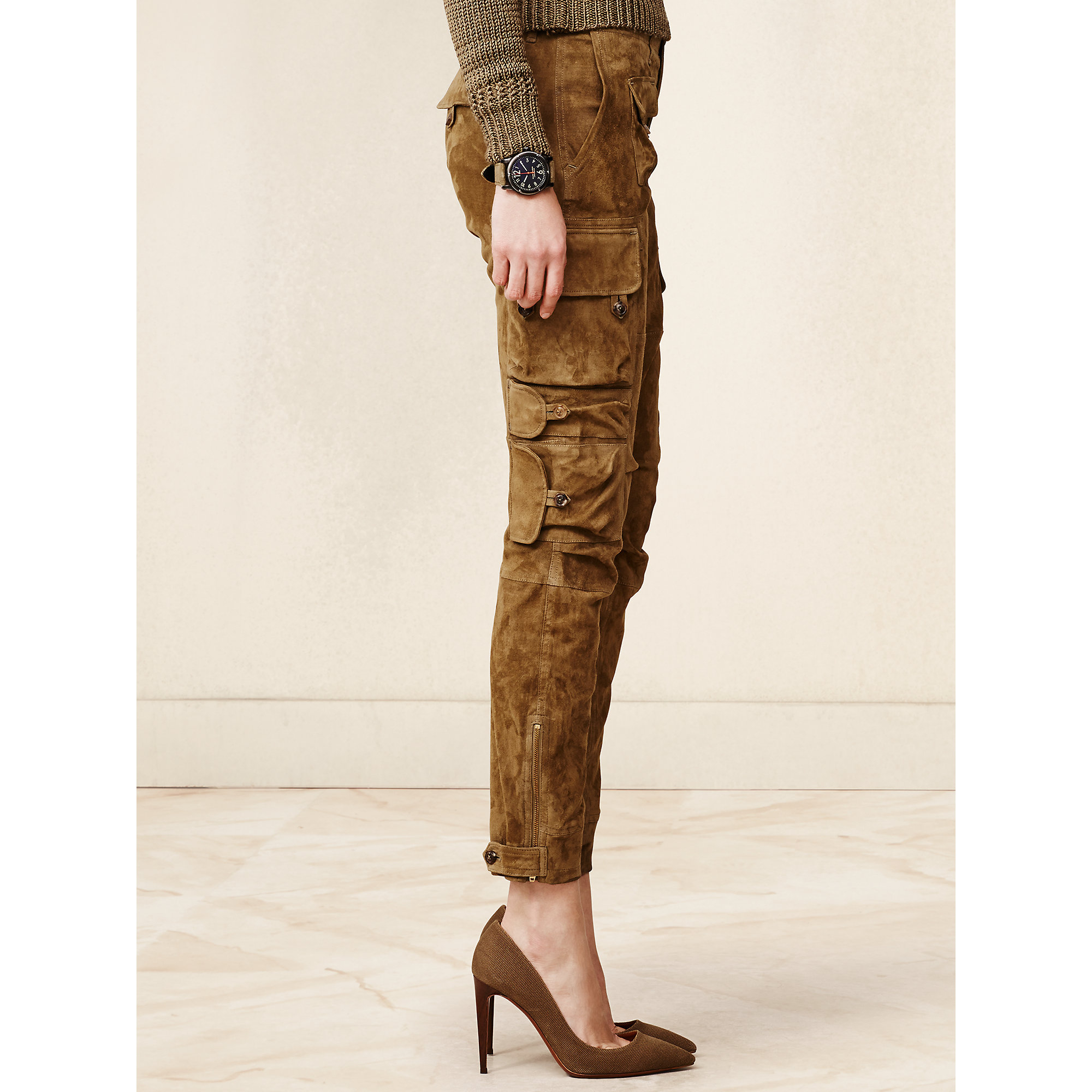 パンツ Lauren Ralph Lauren Brown Ankle Cargo Trousers With Ralph Lauren Suede Charter Cargo Pant in Brown | Lyst