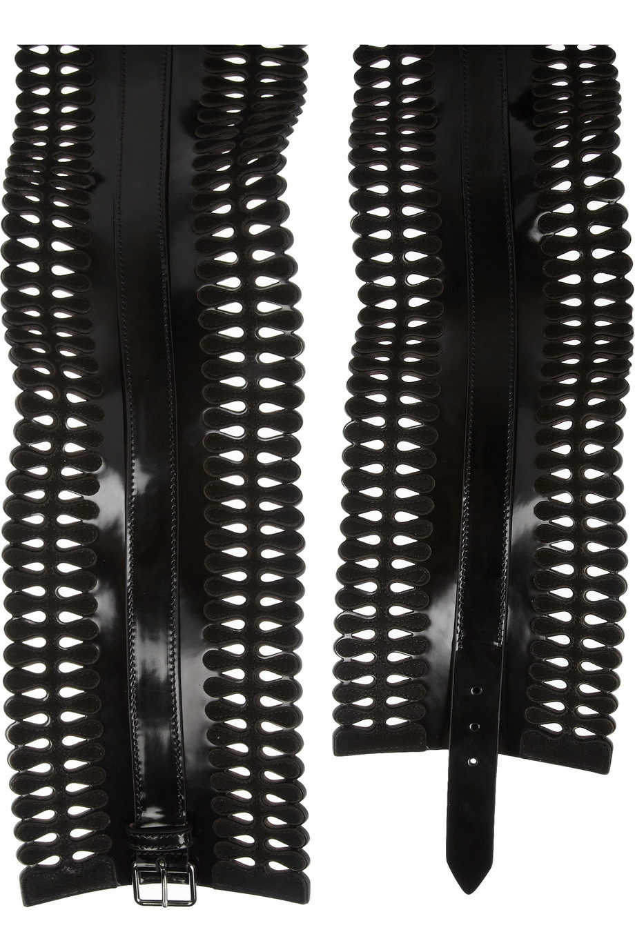Alaïa Laser-Cut Leather And Suede Corset Belt in Black - Lyst