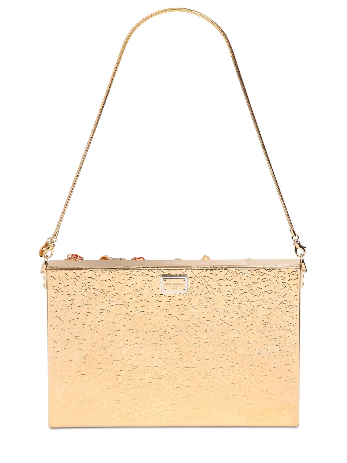 Dolce & Gabbana Suede Virna Embellished Gold-tone Clutch in Metallic - Lyst