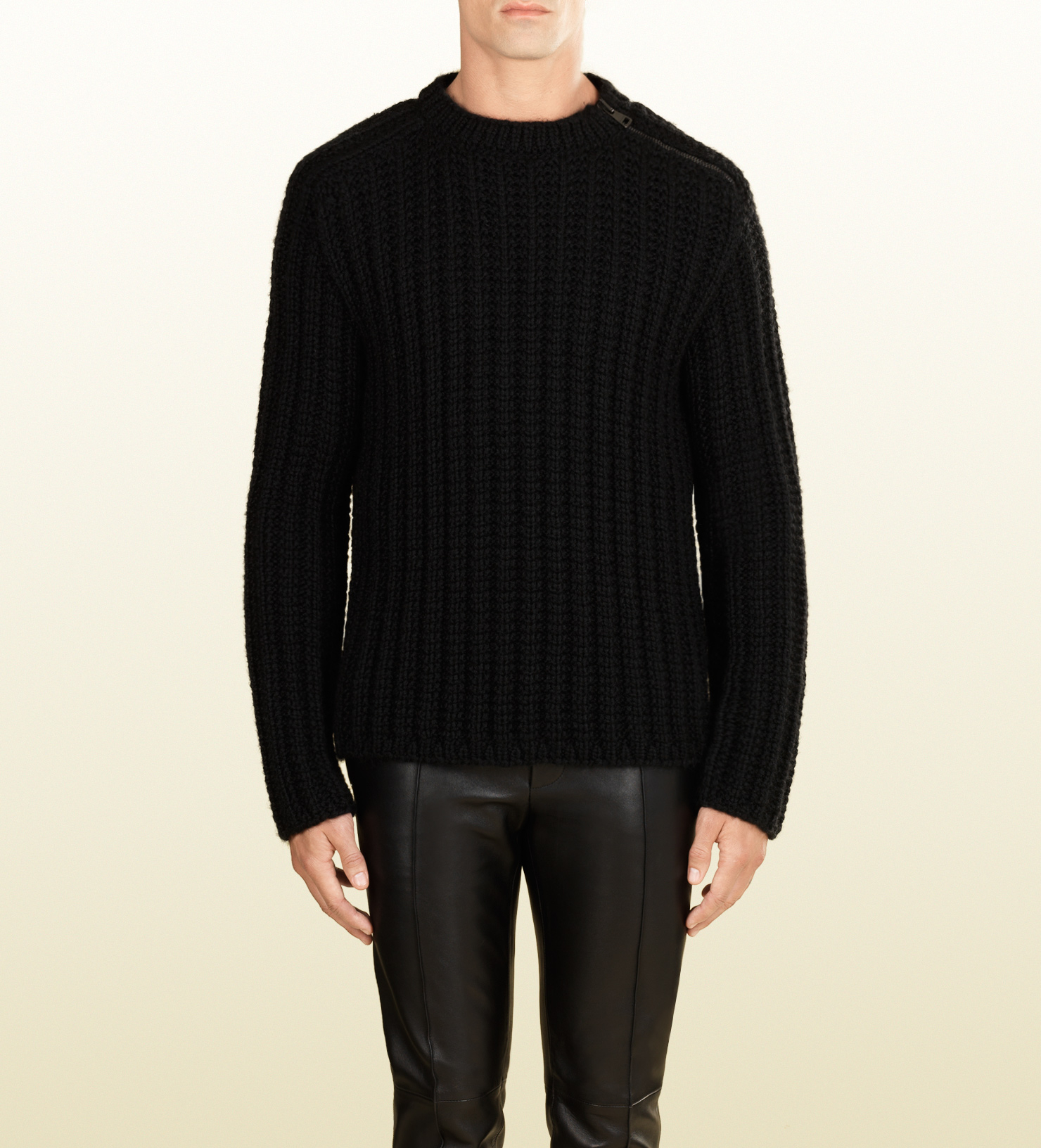 Gucci Wool Mohair Sweater  with Leather  Detail in Black  Lyst