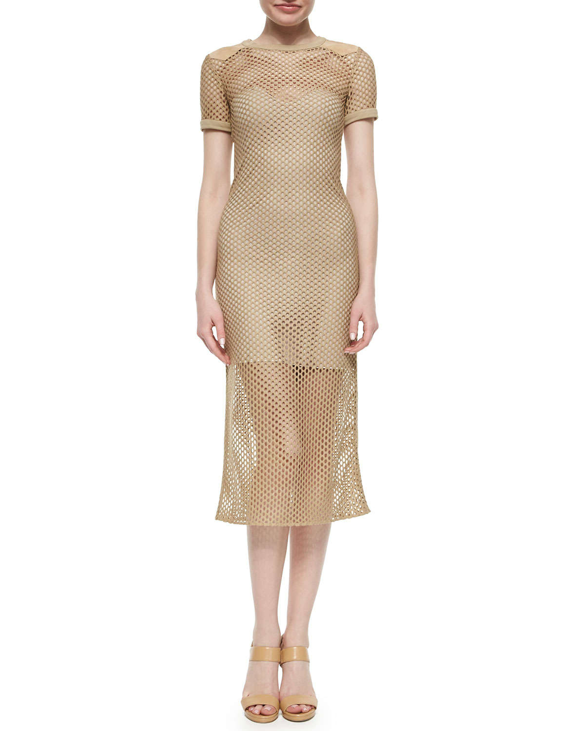 Lyst Tamara Mellon Short Sleeve Mesh Midi Dress In Metallic Gallery