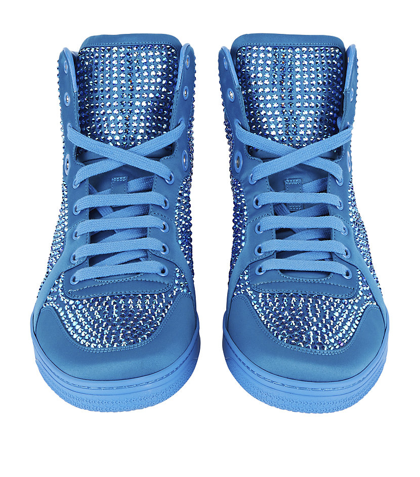 blue leather high top sneakers