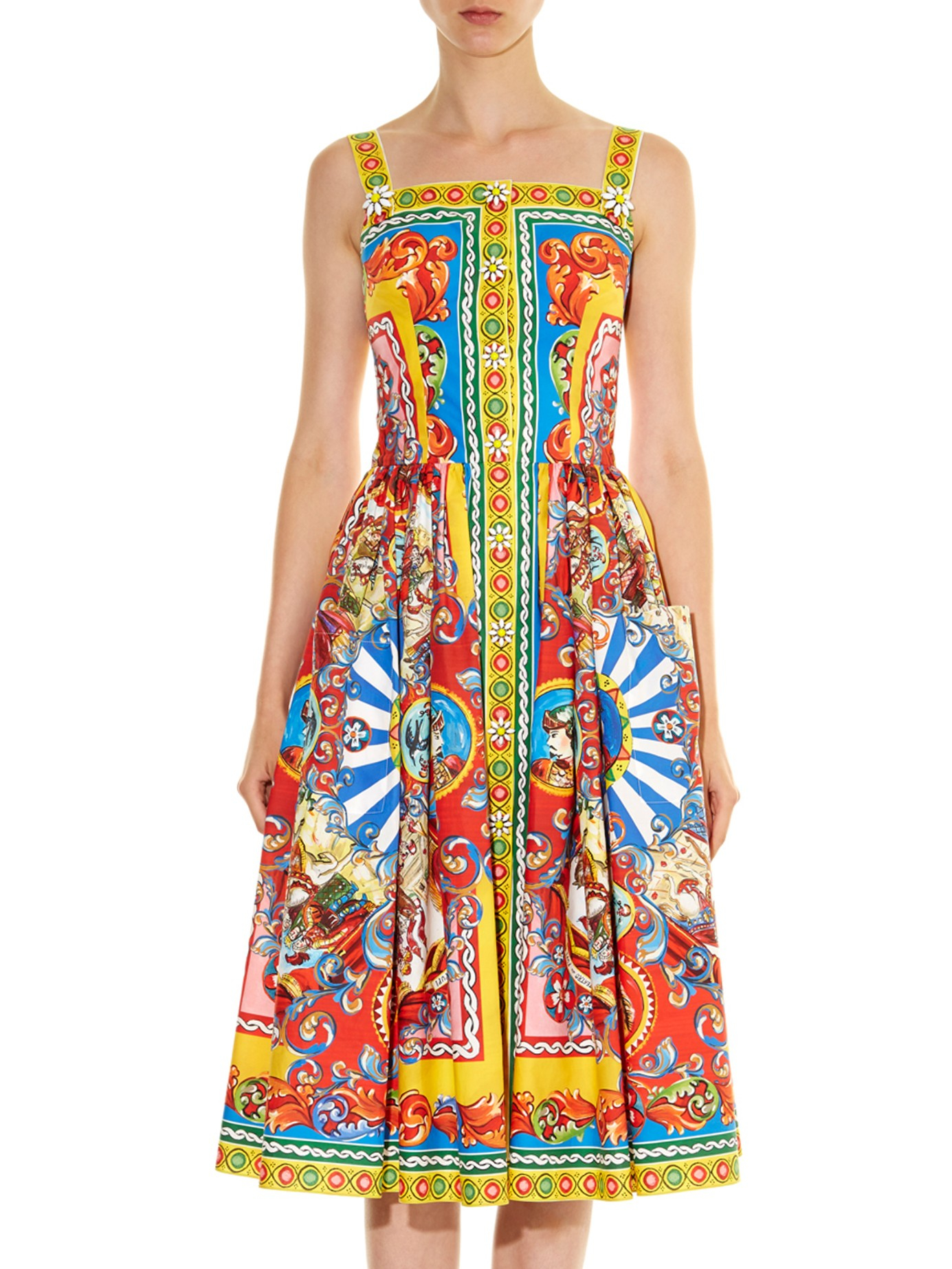 Ru wijsheid zwaar Dolce & Gabbana Carretto-Print Cotton Midi Dress | Lyst