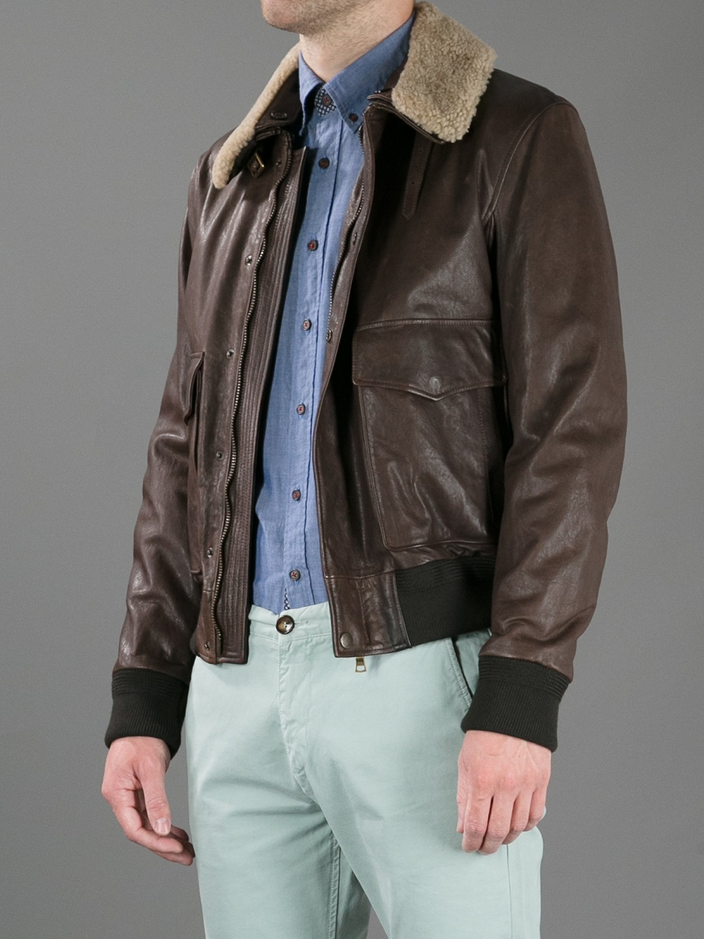 Hackett Leather Flight Jacket in Brown for Men - Lyst