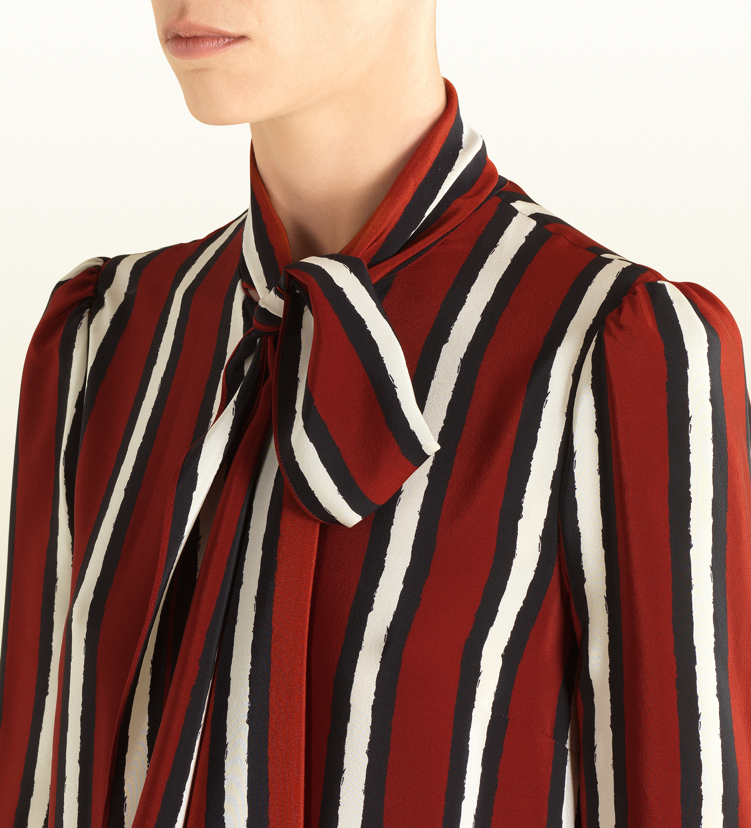 Gucci Stripe Silk Blouse with Scarf in Red Lyst